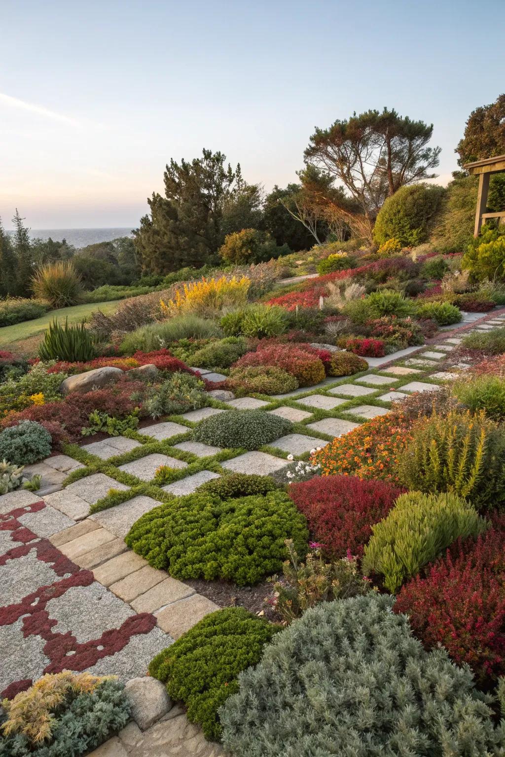 Groundcovers create a lush, low-maintenance carpet.