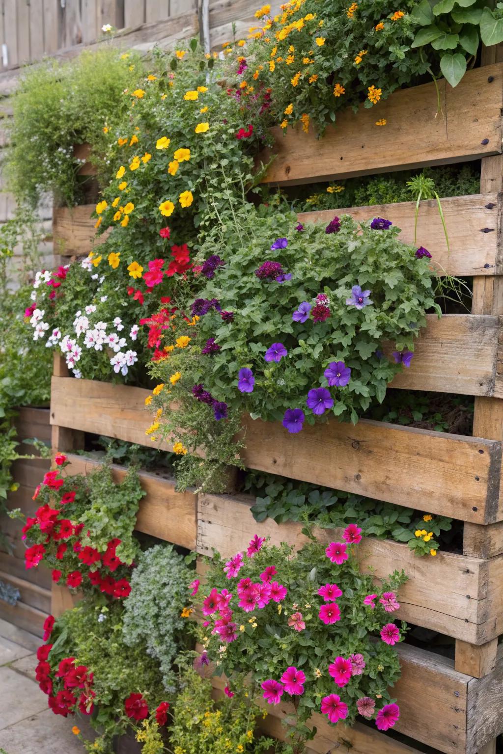 Wooden pallets transform into practical and beautiful vertical gardens.