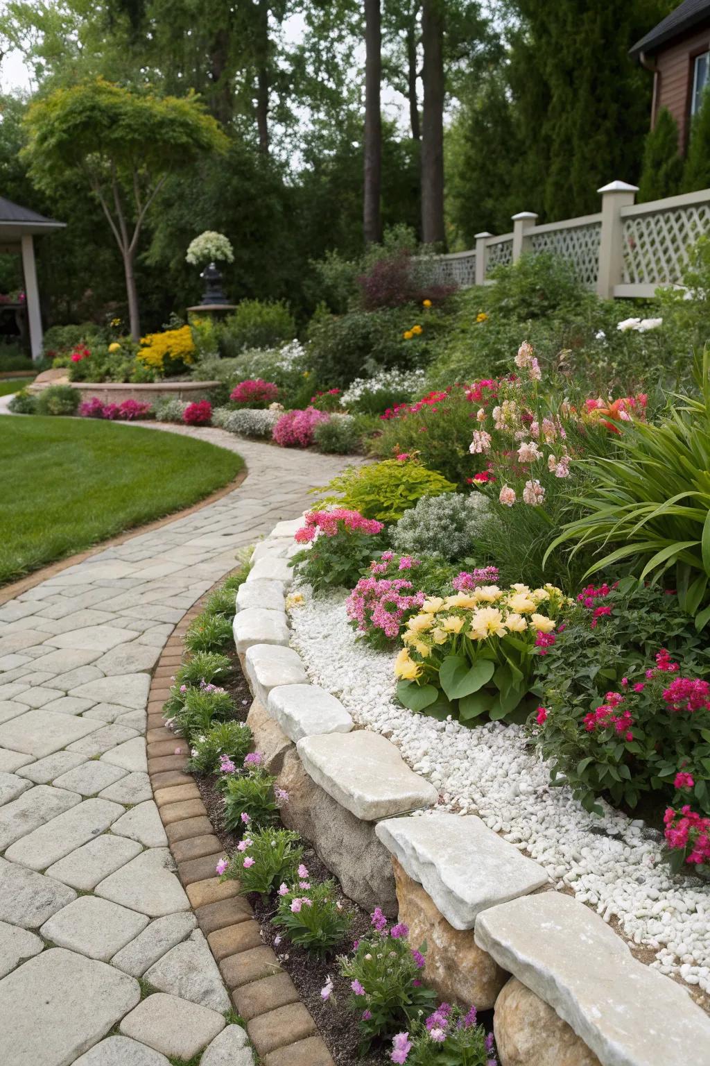 Marble chips provide a polished and elegant garden edge.