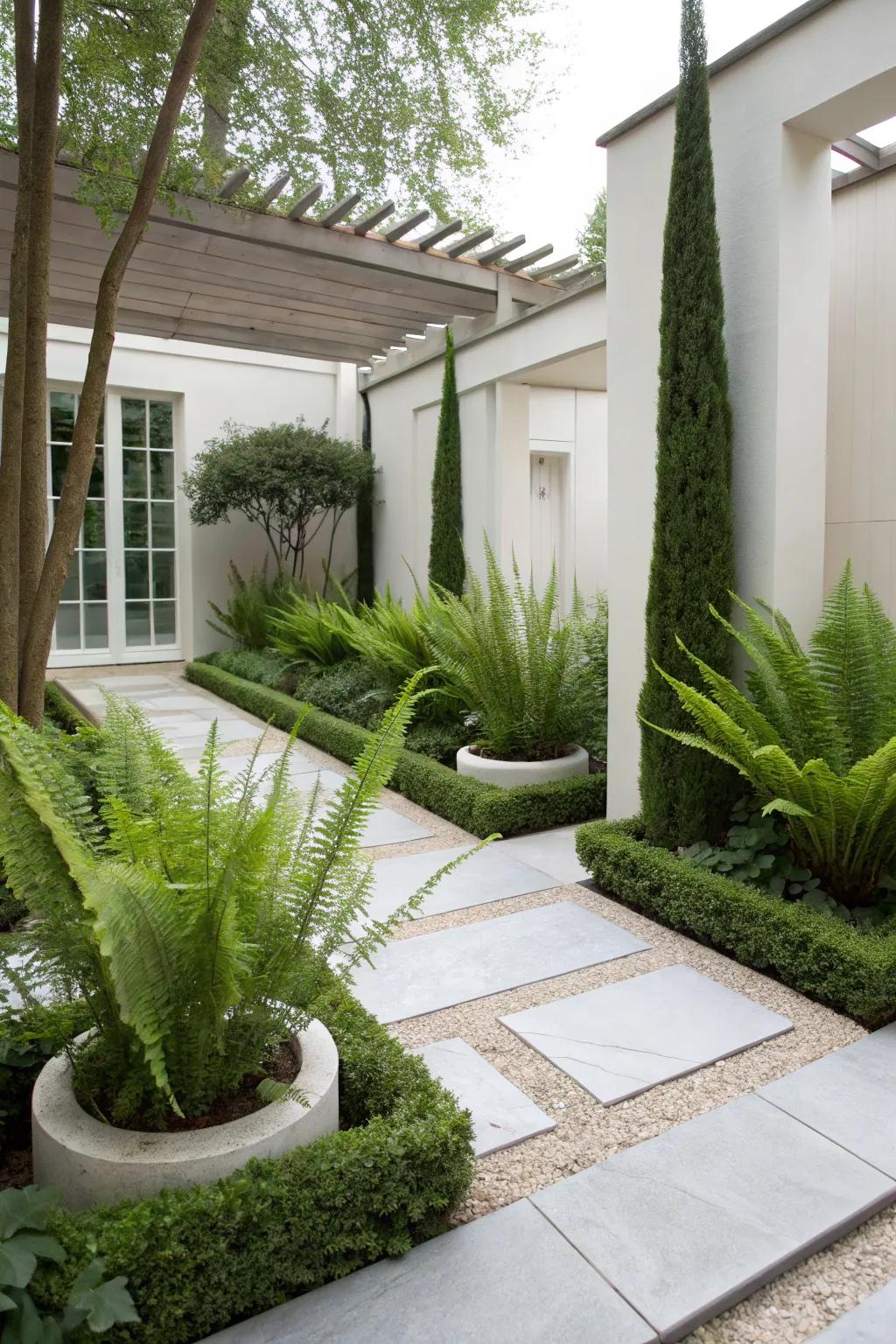 Add a sculptural touch to gardens with foxtail ferns.