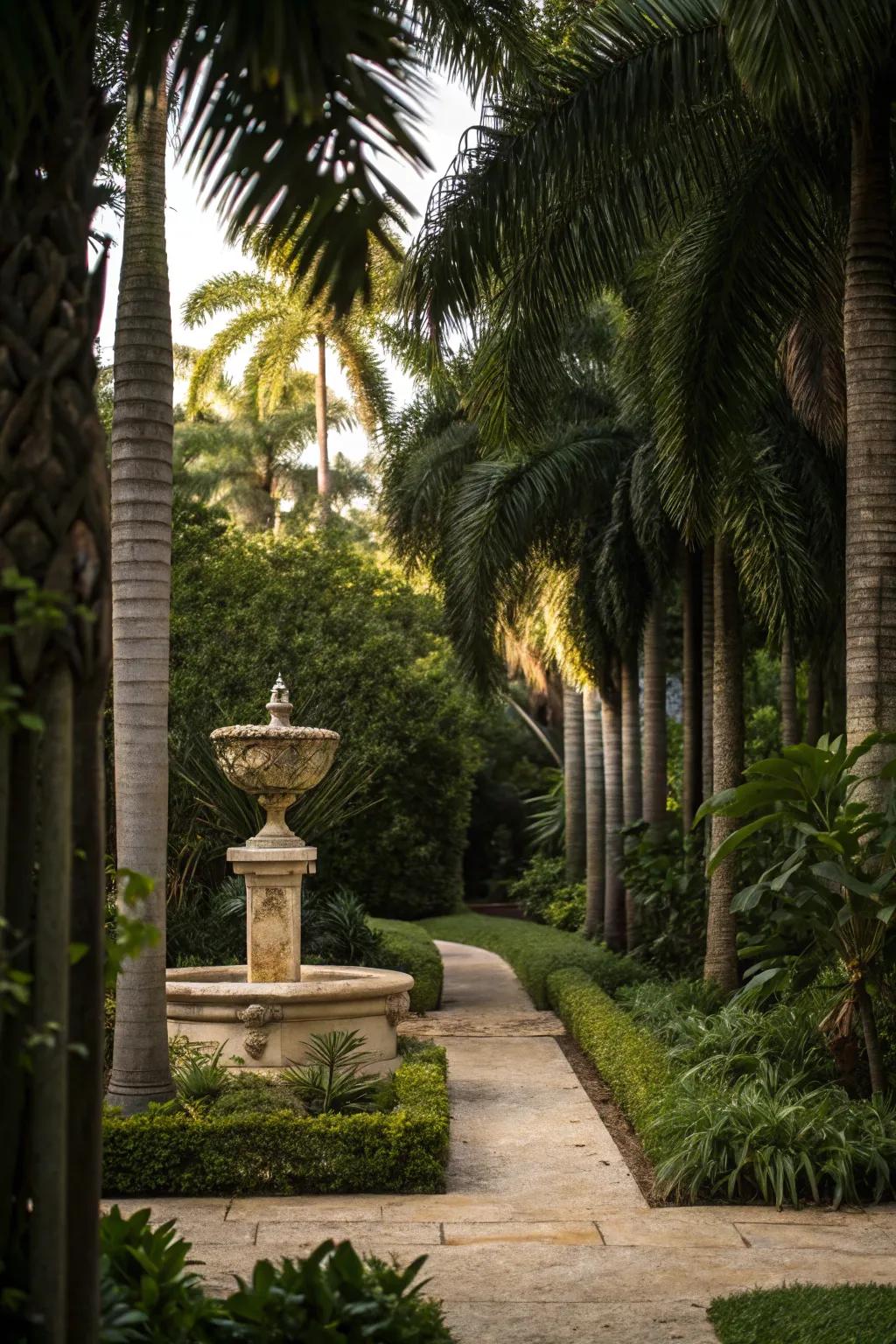 Foxtail palms enhancing garden focal points.
