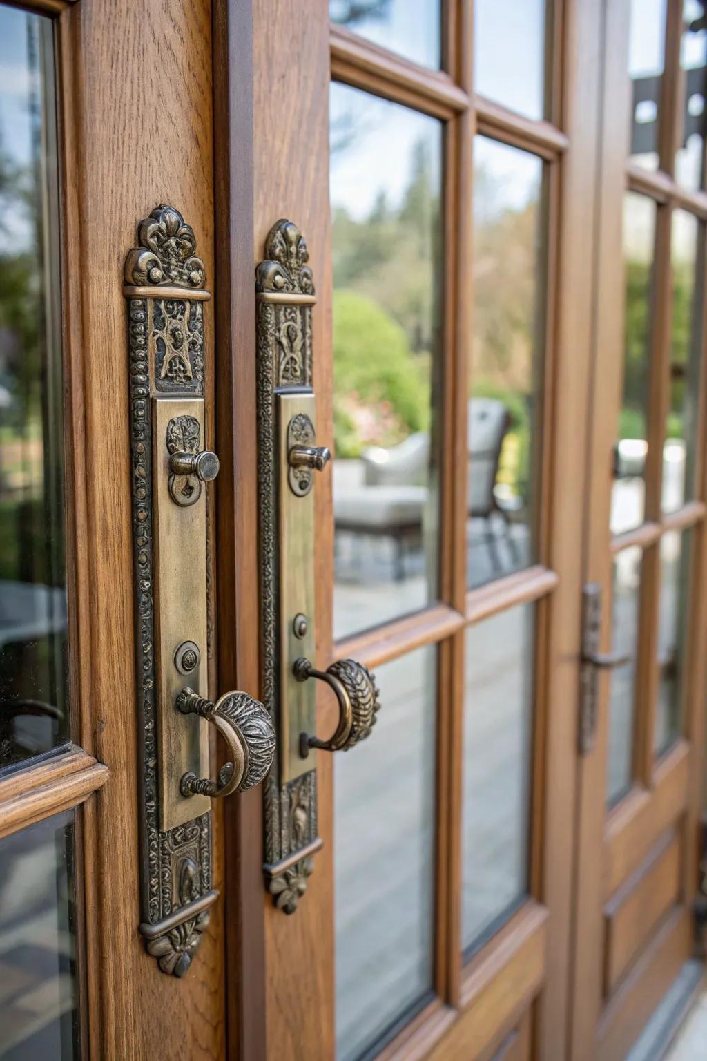 Custom hardware adds a personal touch to French doors.