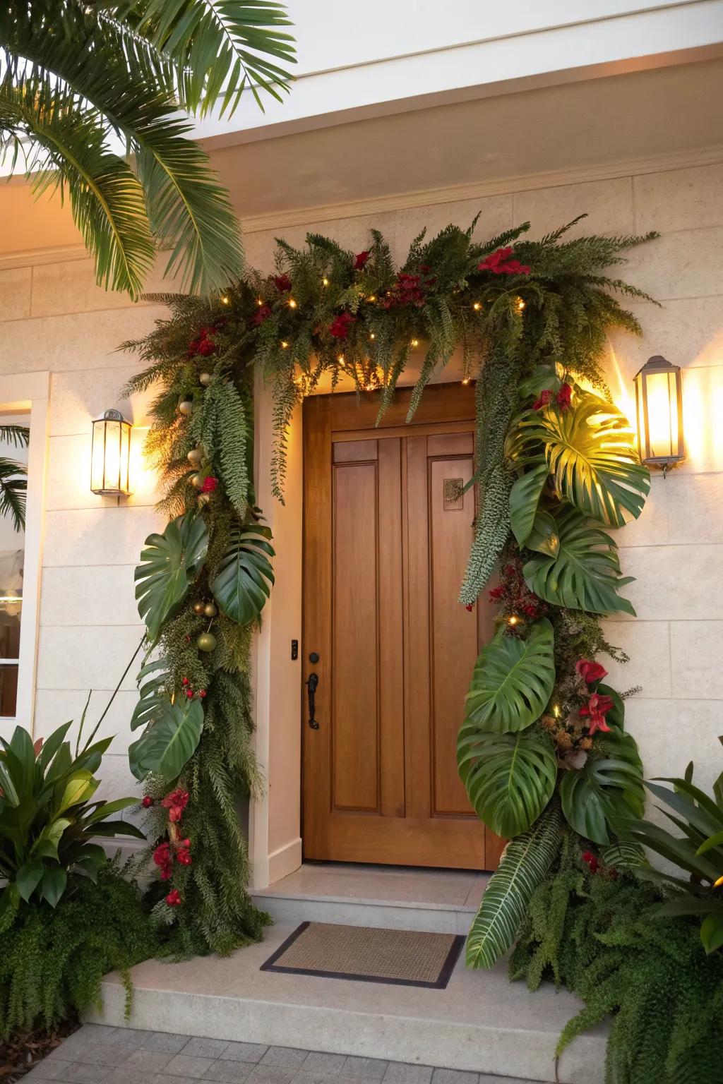A tropical twist on holiday decor with exotic greenery in your garland.