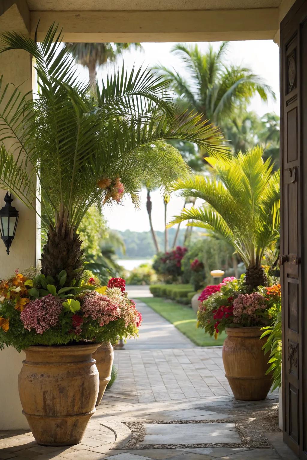 Tropical vibes with lush palm planters