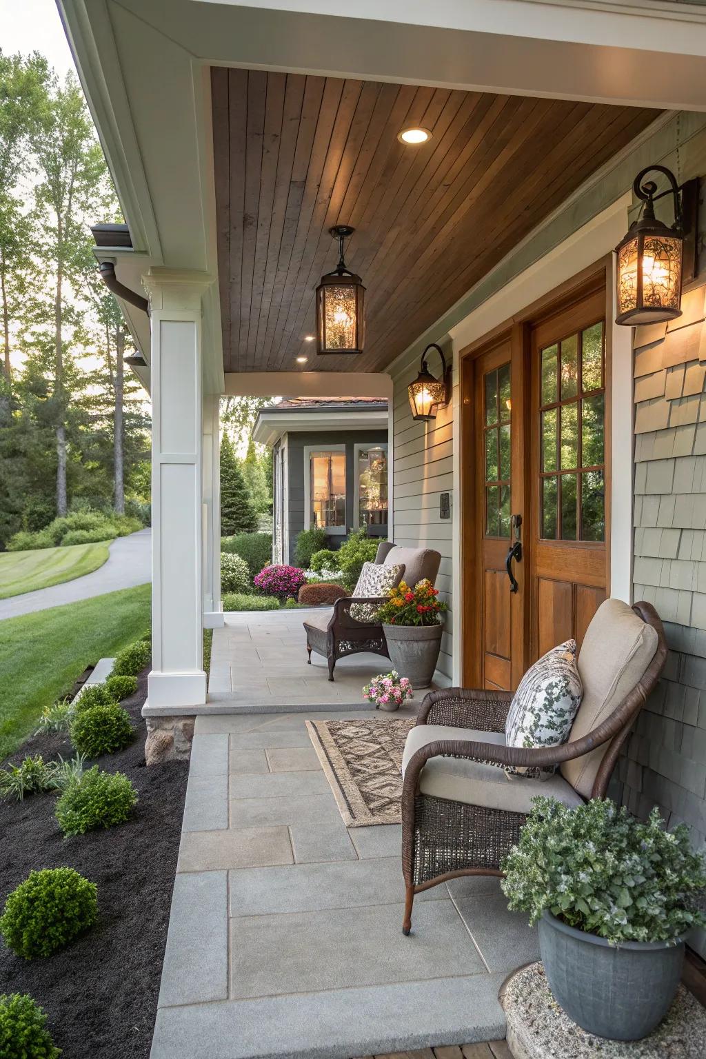 An overhang porch providing a welcoming entrance.