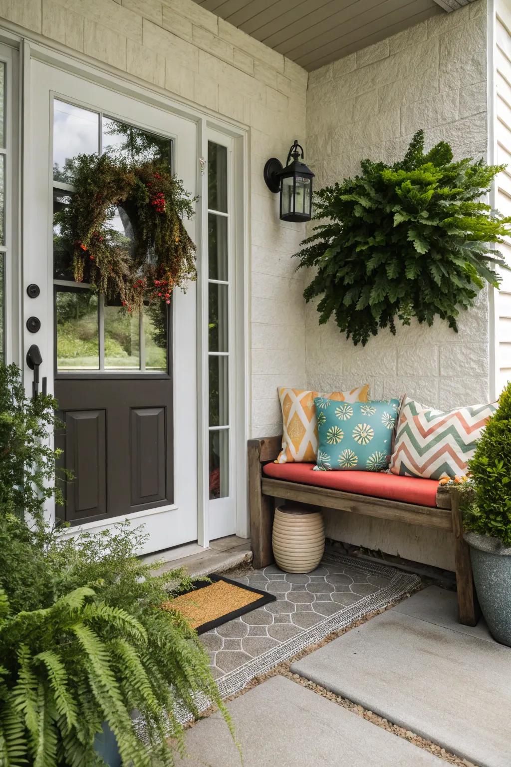 Seasonal decor keeps the patio lively and fresh.