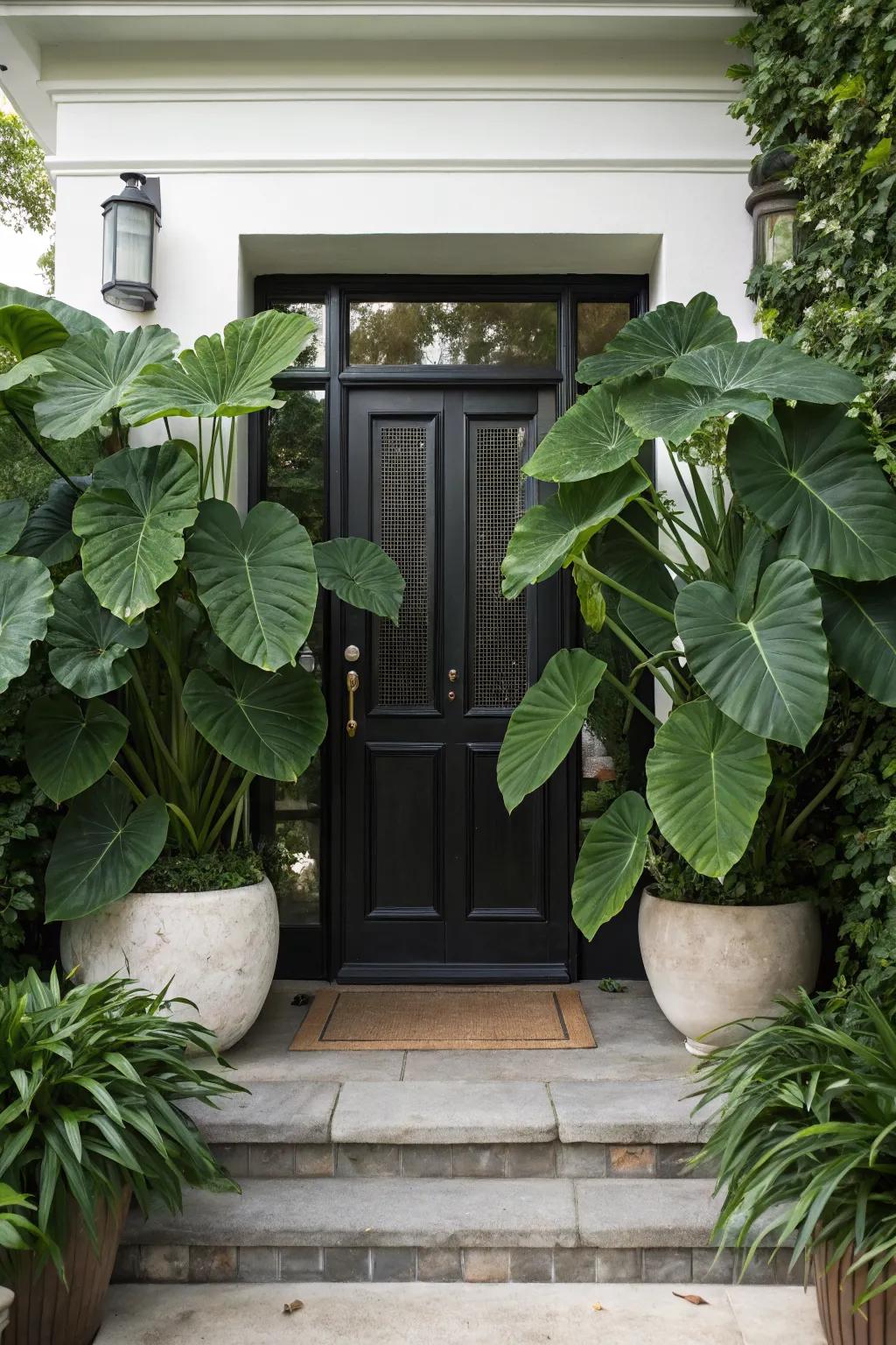 Elephant ears add bold drama with their impressive foliage.