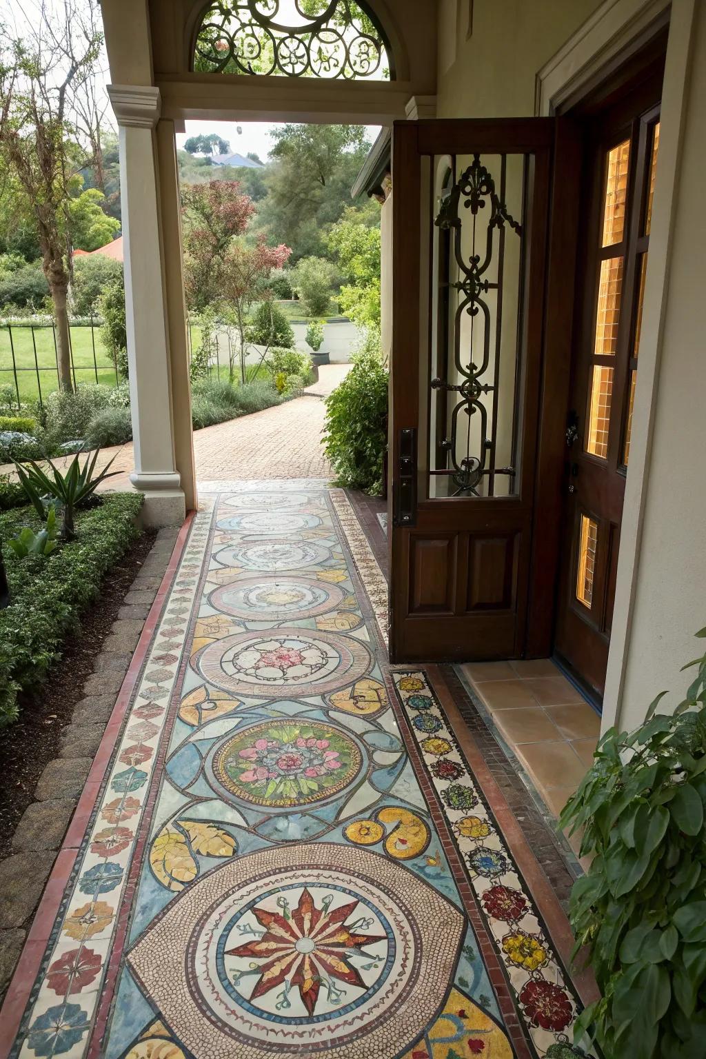 Express creativity with an artistic mosaic path.