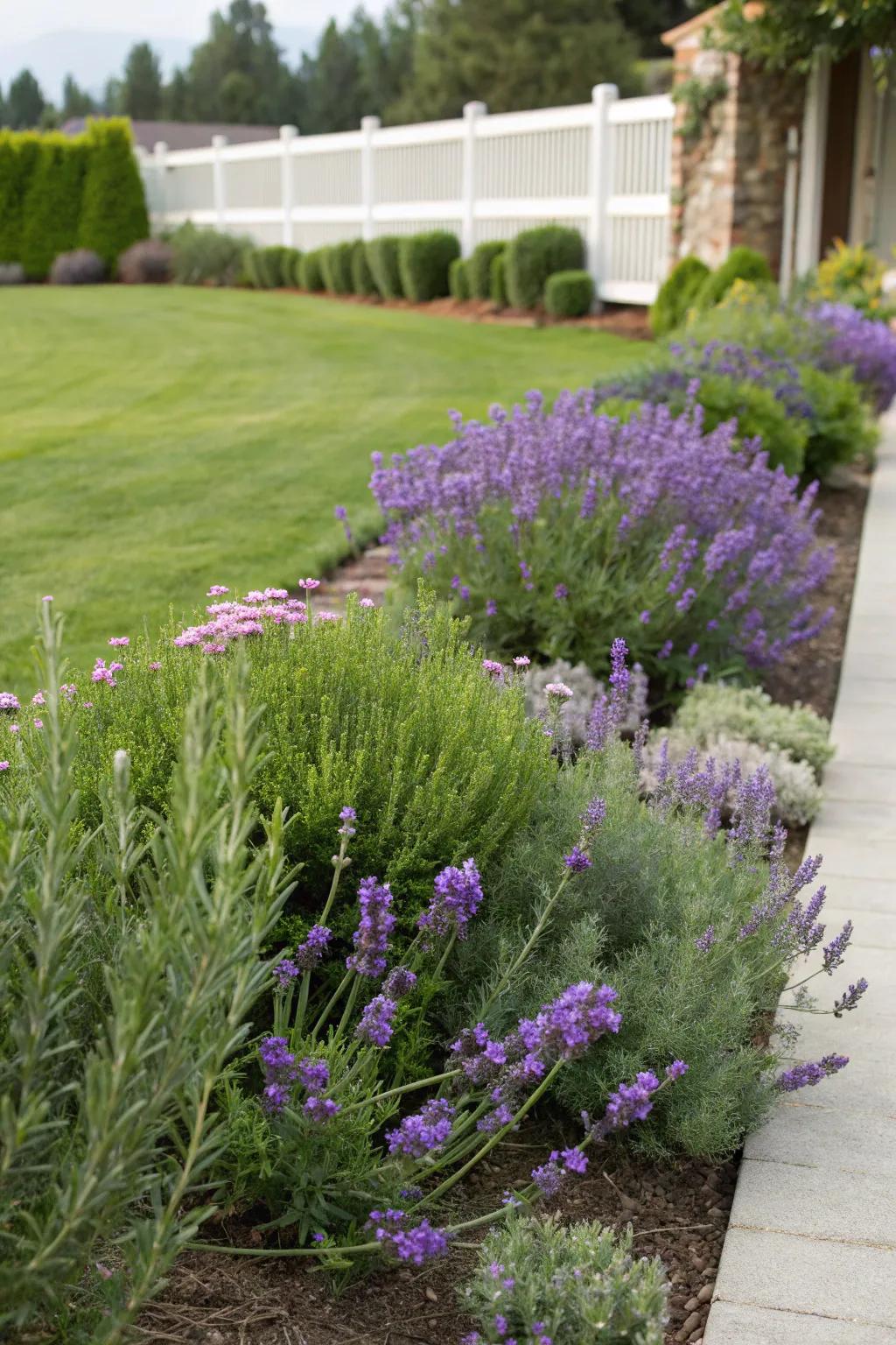Lavender and rosemary adding fragrance and texture to the front garden.