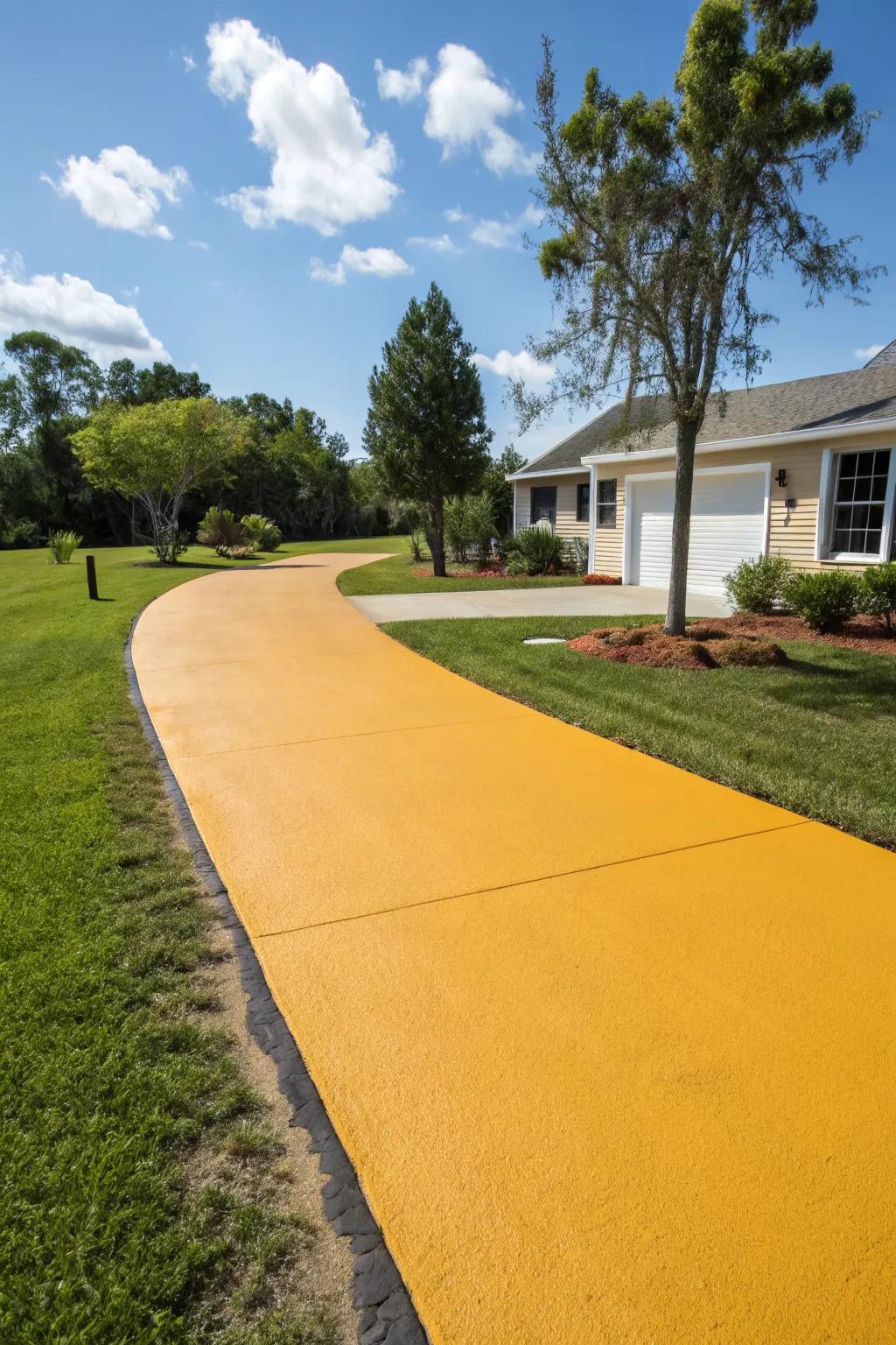 A driveway with a vibrant, freshly painted surface.