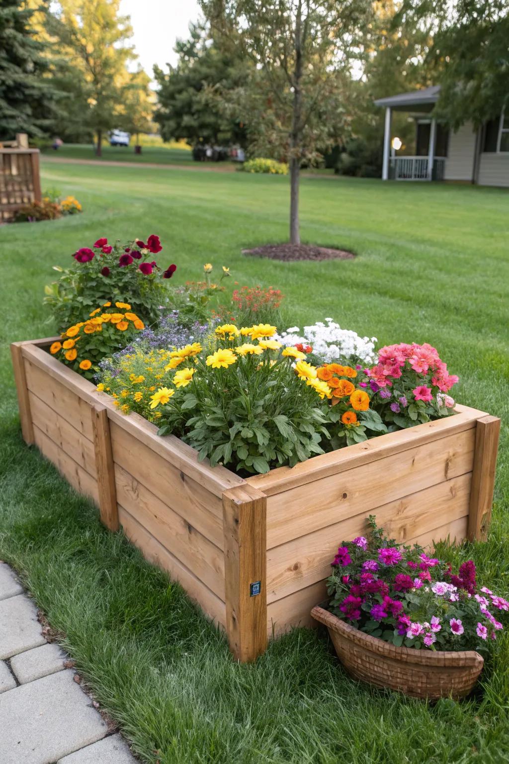 Raised wooden planter beds offer excellent drainage and a defined look.