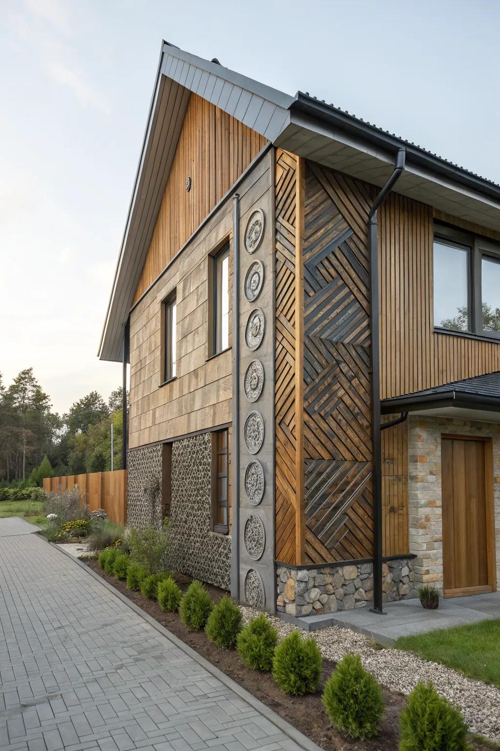 A house with creatively mixed cladding profiles.