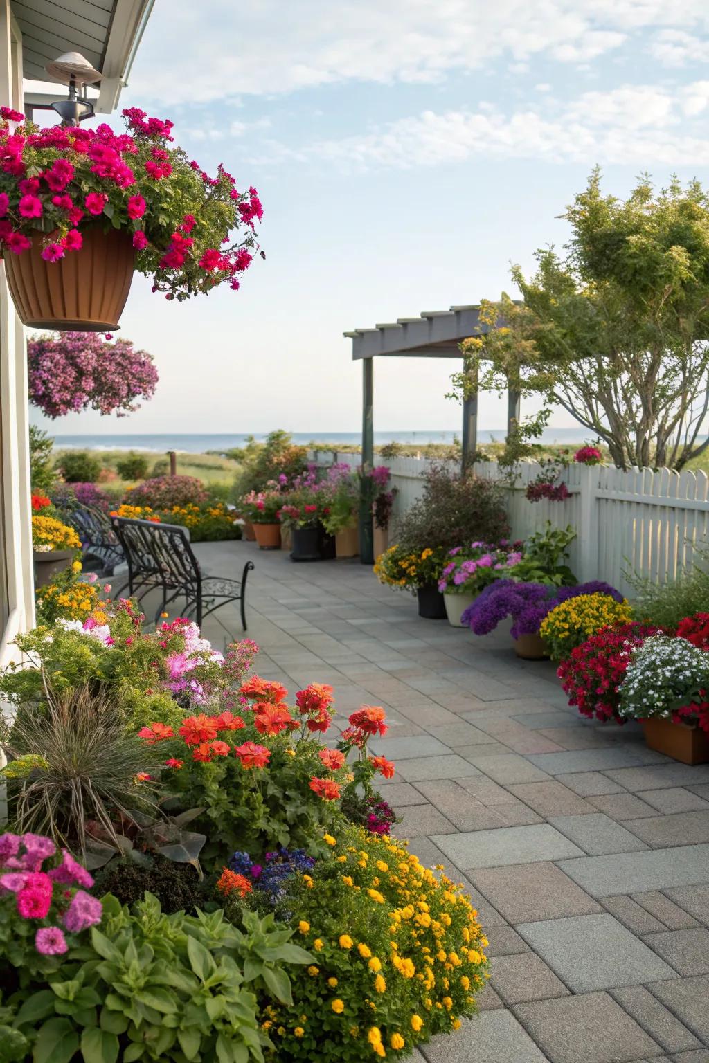 Keep your patio vibrant with seasonal plant rotations.
