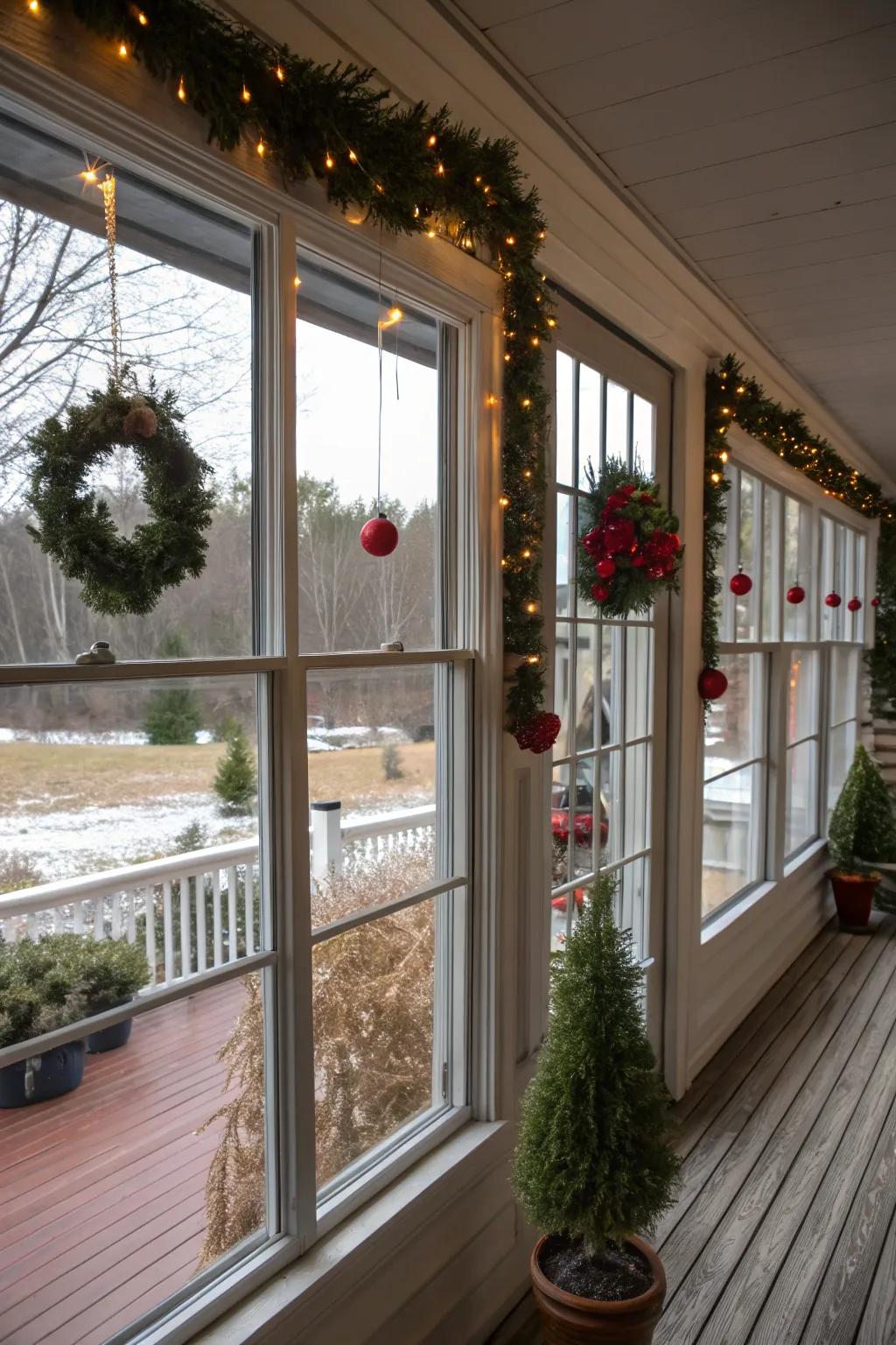 Window decorations add an unexpected festive touch.
