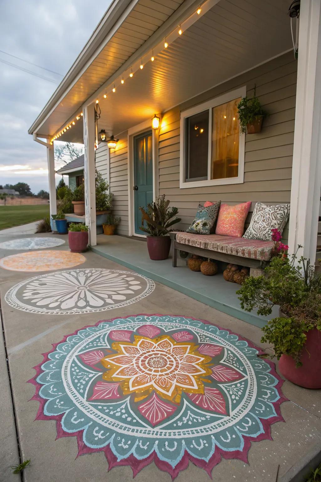 Meditative mandalas create a peaceful retreat.