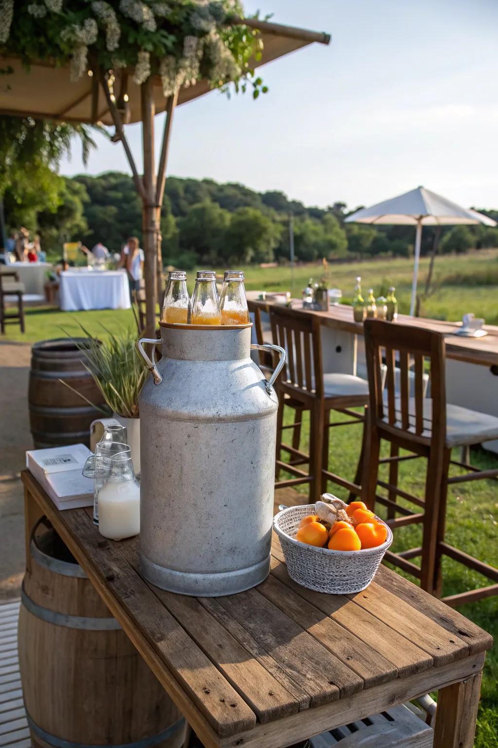 A milk can outdoor bar adds a fun twist to entertaining.