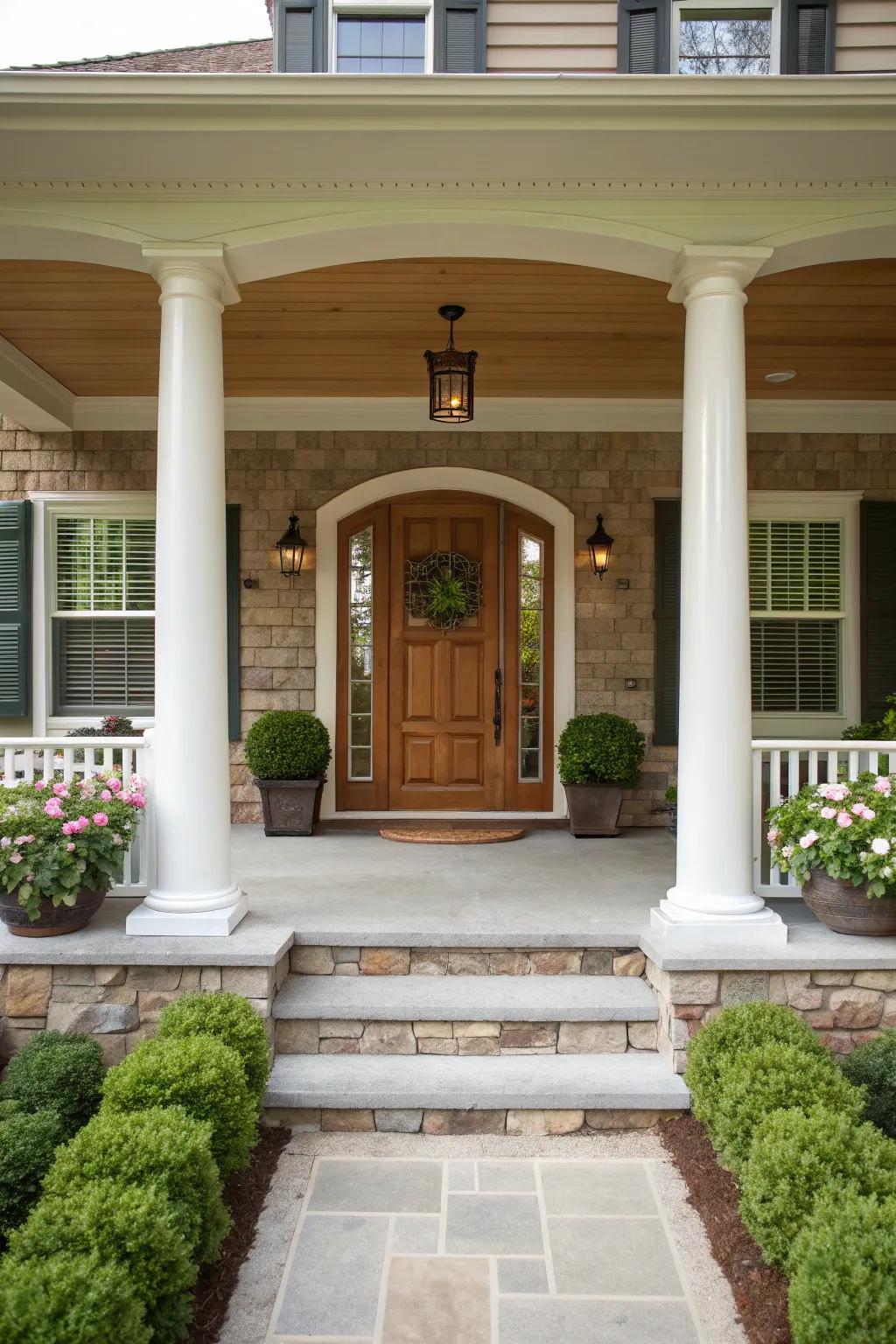 Symmetrical pillars provide balance and enhance curb appeal.
