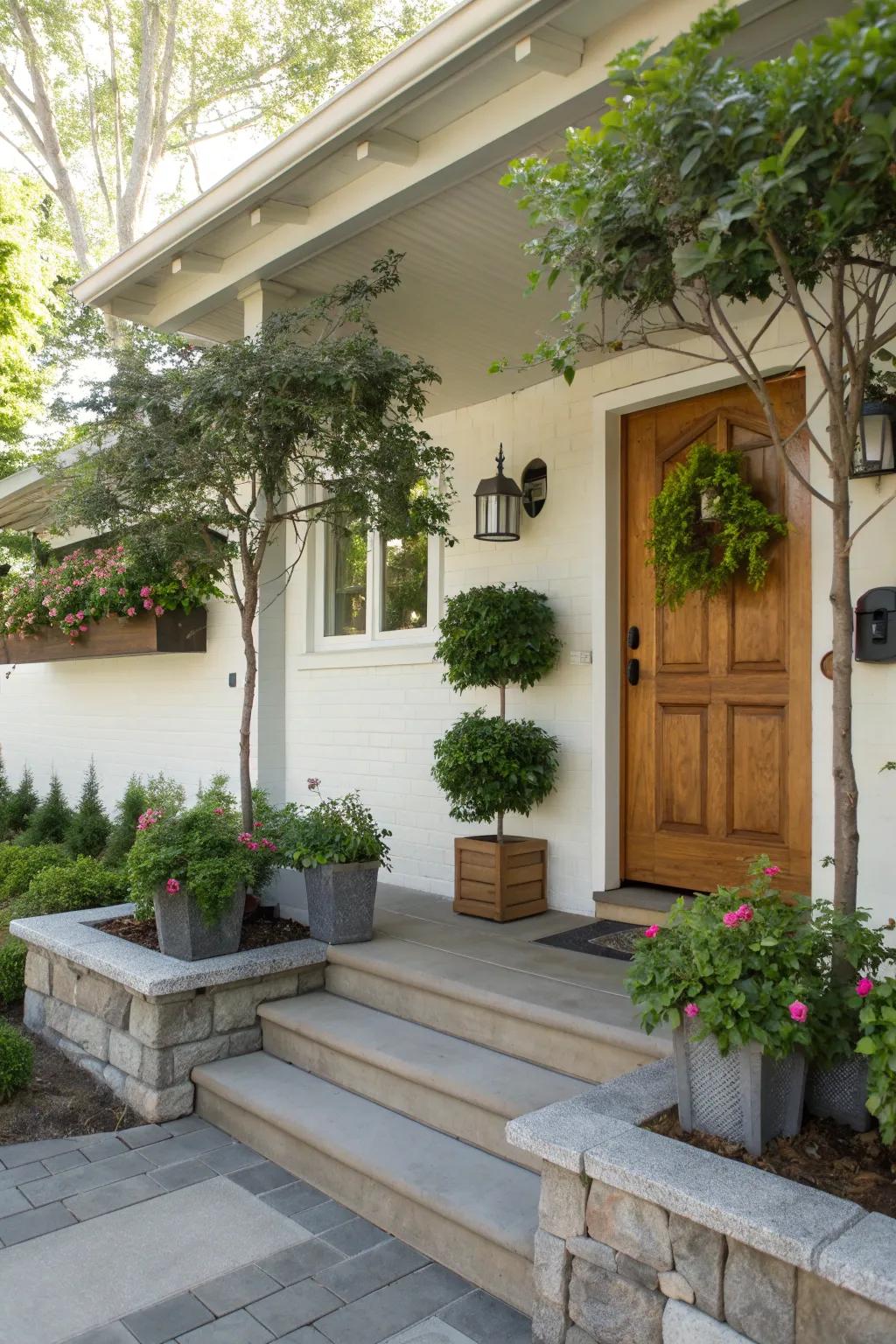 Vertical greenery adds an innovative touch to the porch.