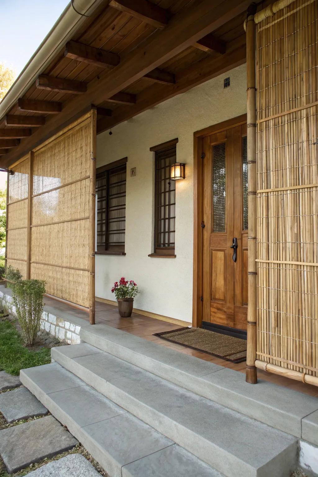 Bamboo screens add a tropical feel