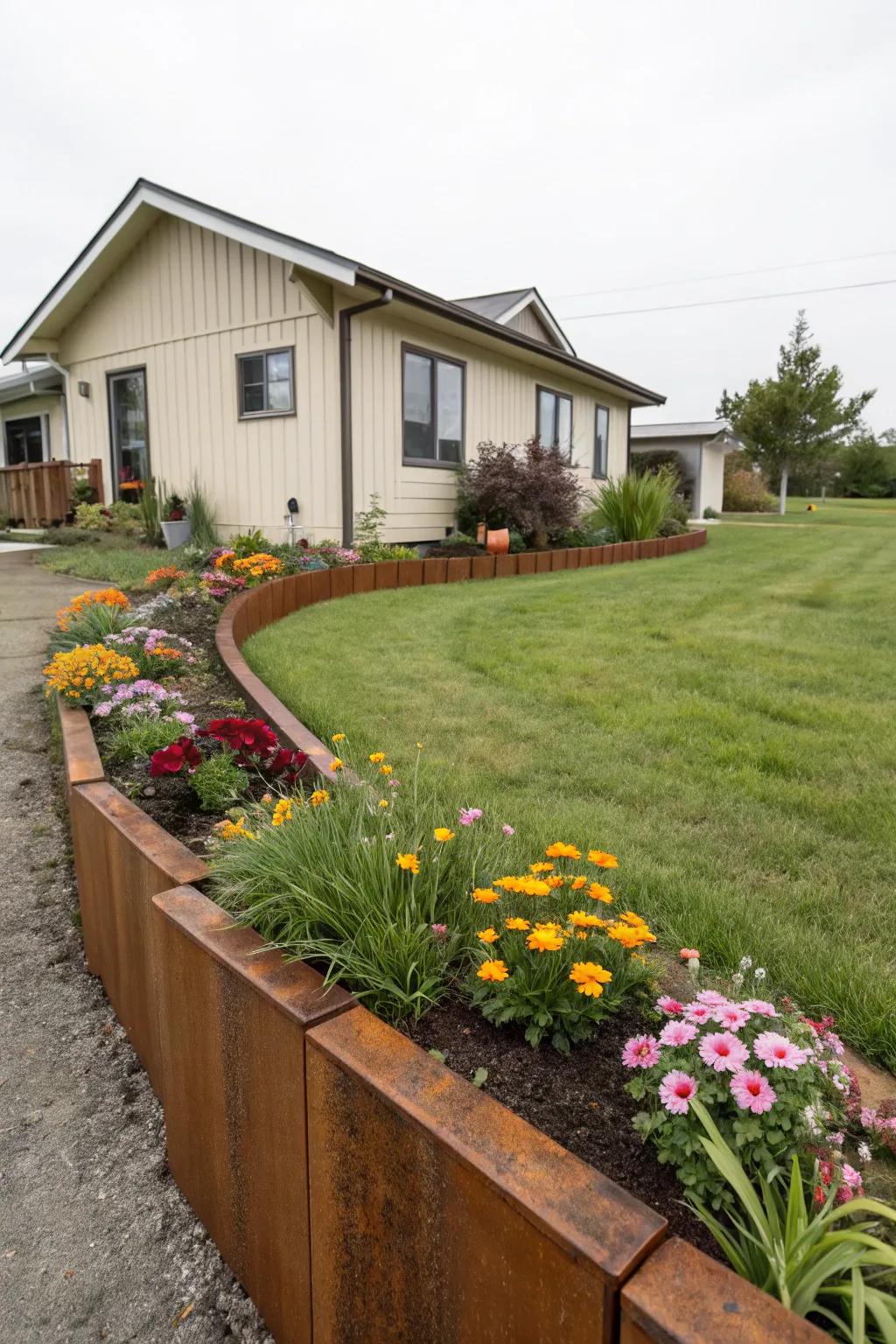 Corten steel adds a warm, rustic charm to your garden edges.