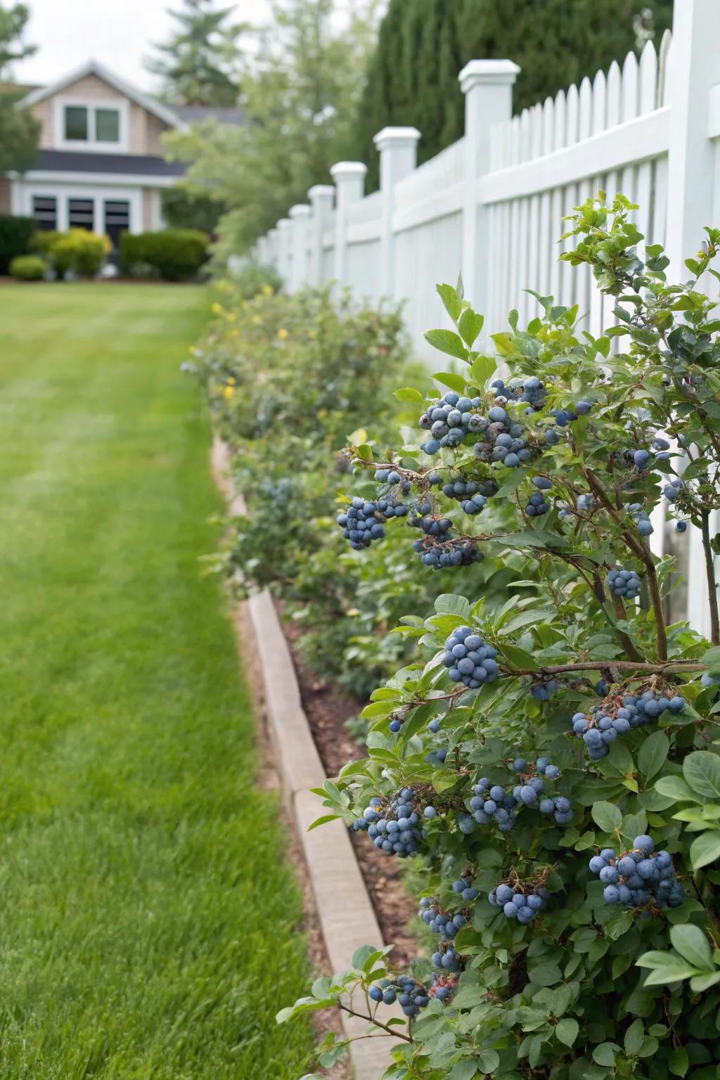 Blueberry bushes offer privacy and delicious berries as hedges.