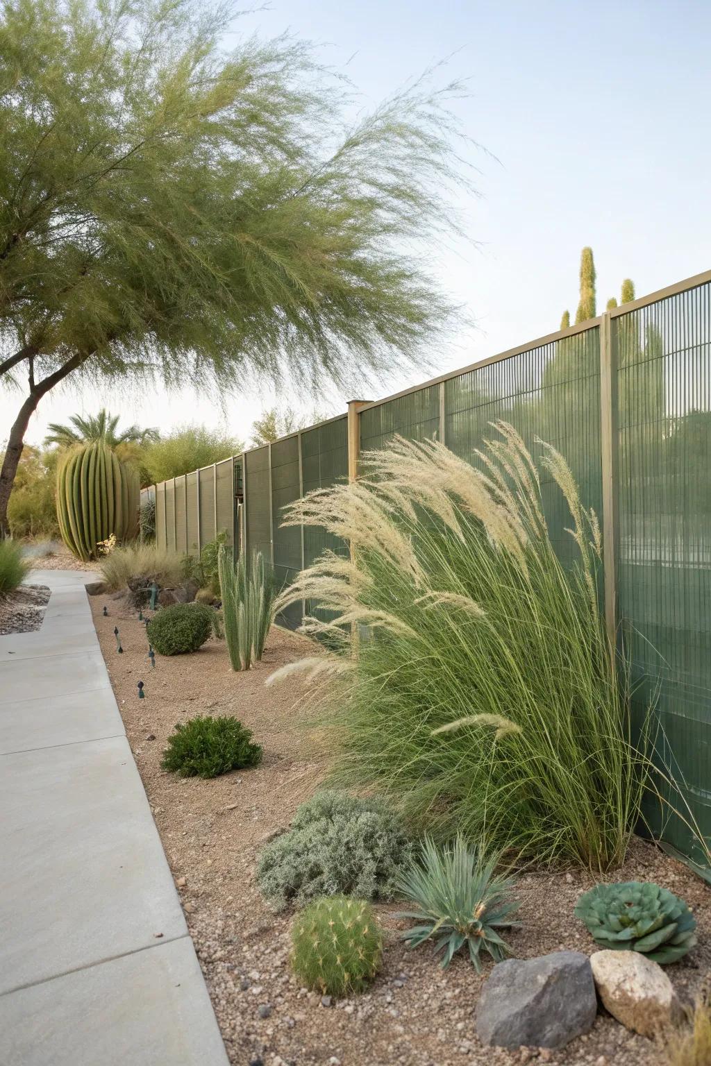 Tall grasses provide natural privacy and movement.