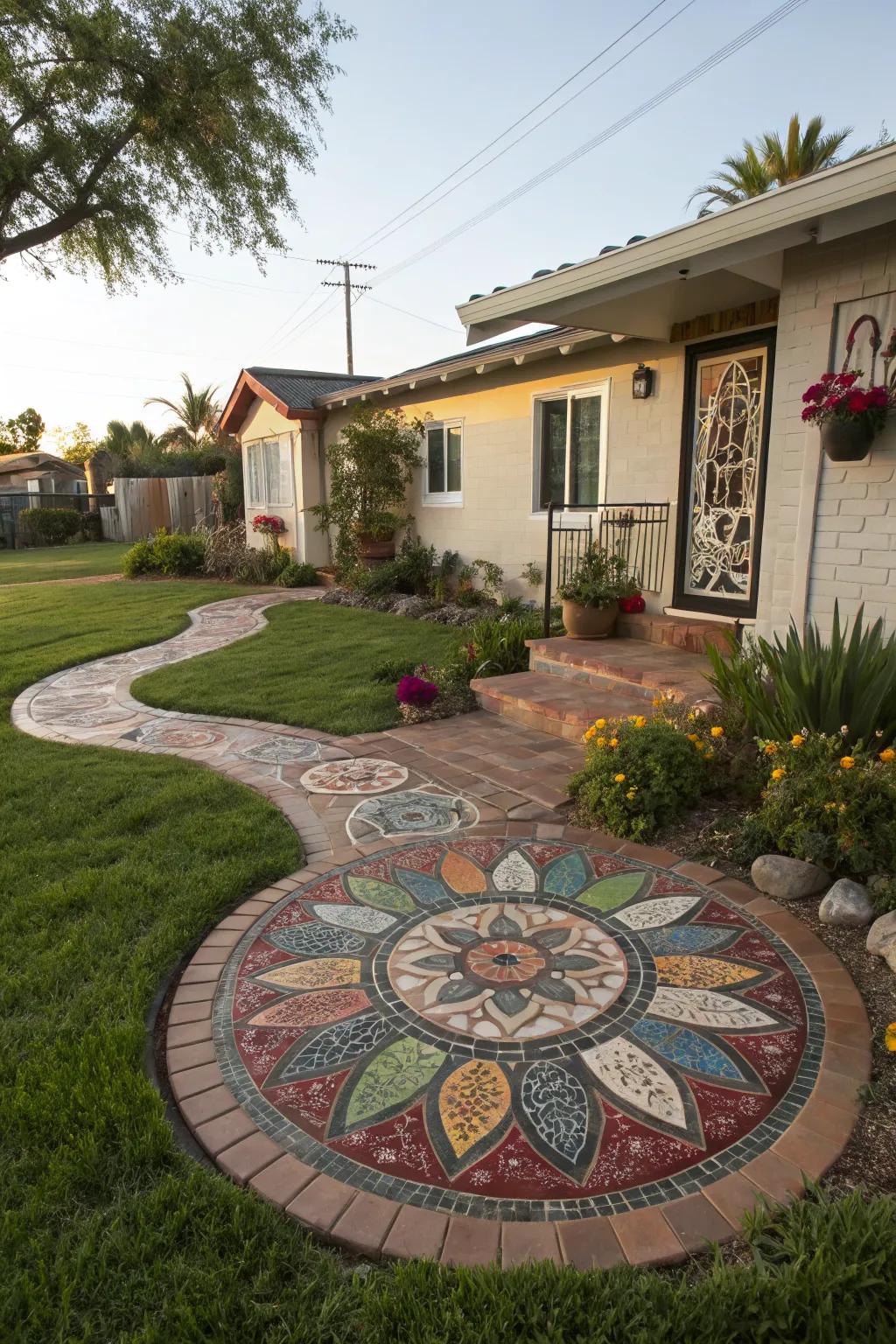 Turn your front yard into an art piece with mosaic pavers.