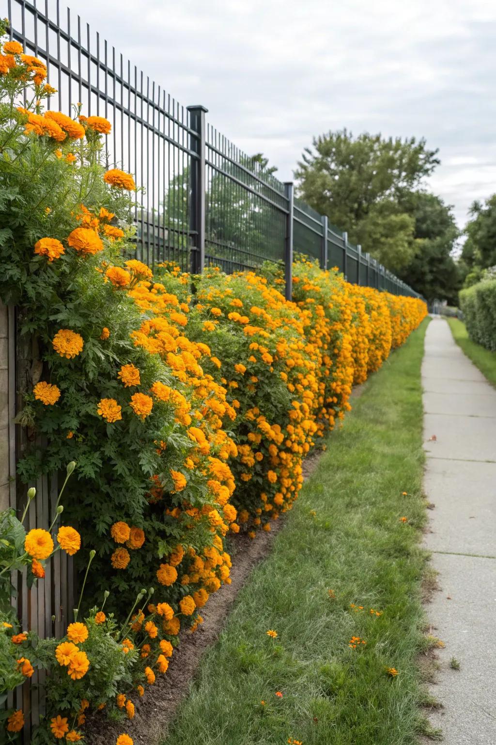Tall marigolds offer privacy and visual appeal.
