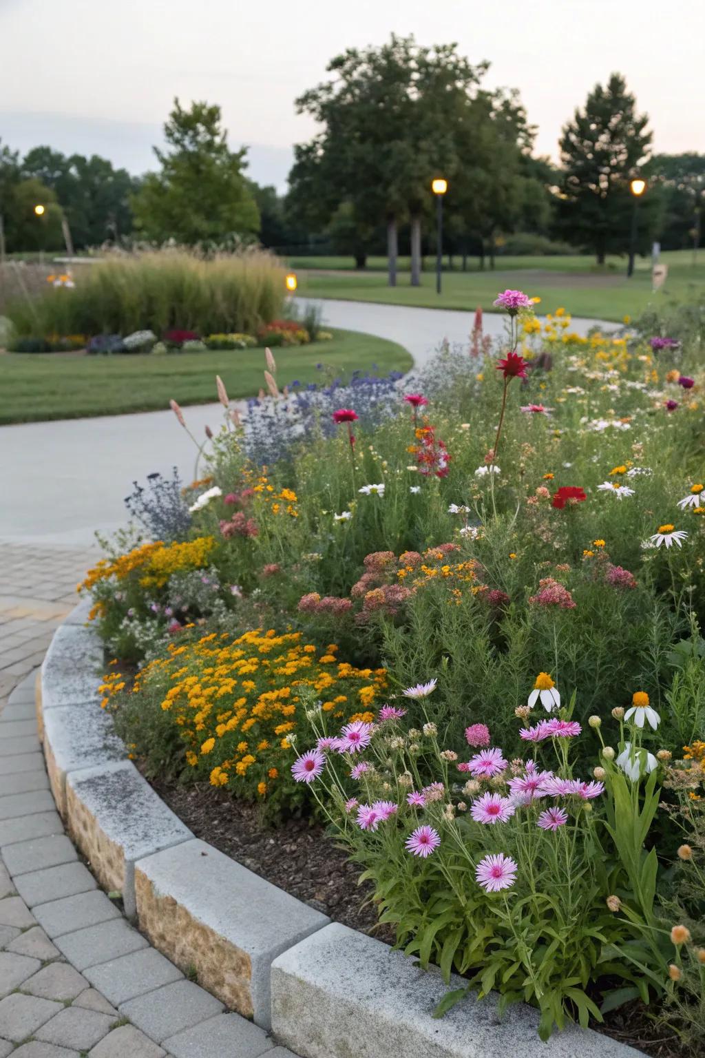 Wildflowers bring a natural charm to this flower bed.