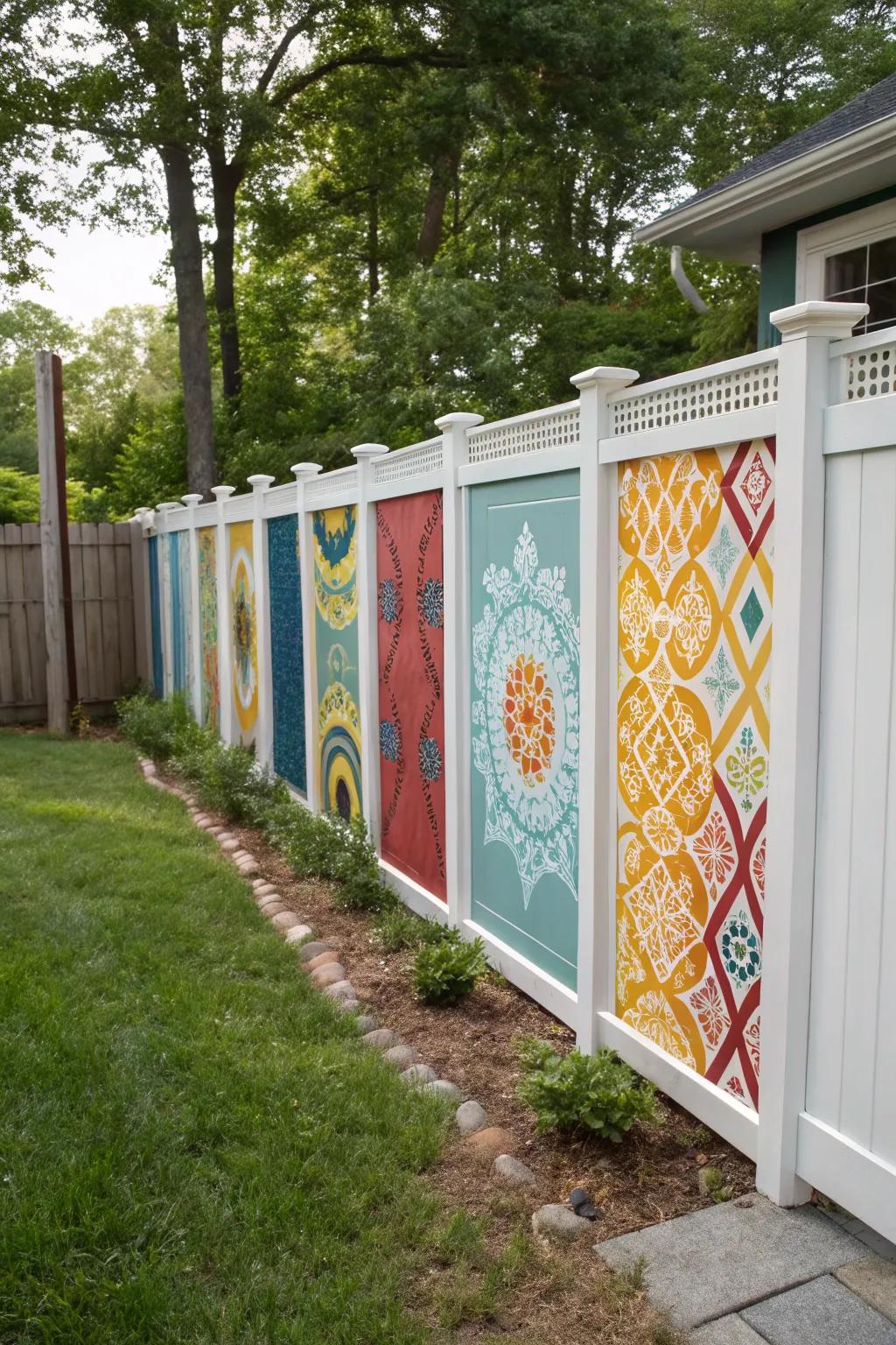 Artistic panels turning a vinyl fence into a standout feature.