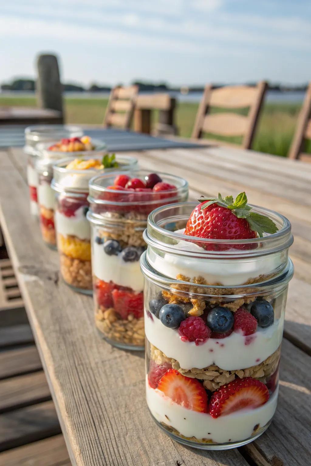 Fruit and yogurt parfaits offer a healthy picnic option.