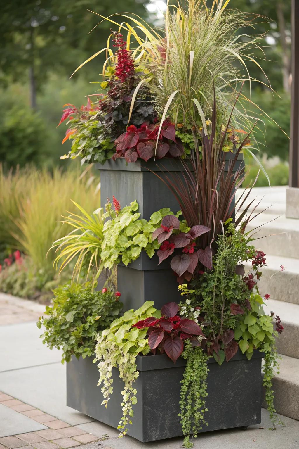 A planter with visually interesting layered heights