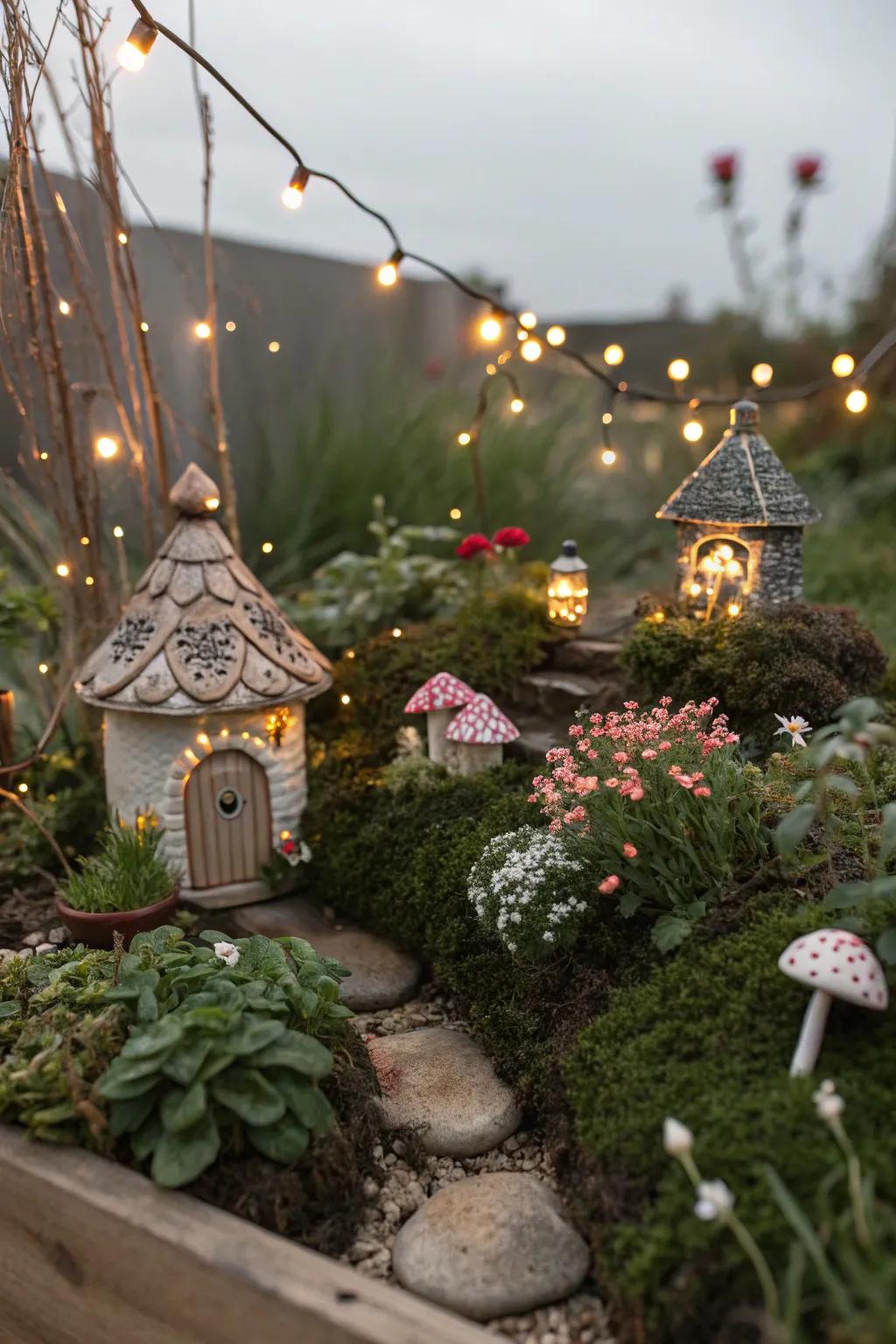 A magical fairy garden nestled in the backyard.