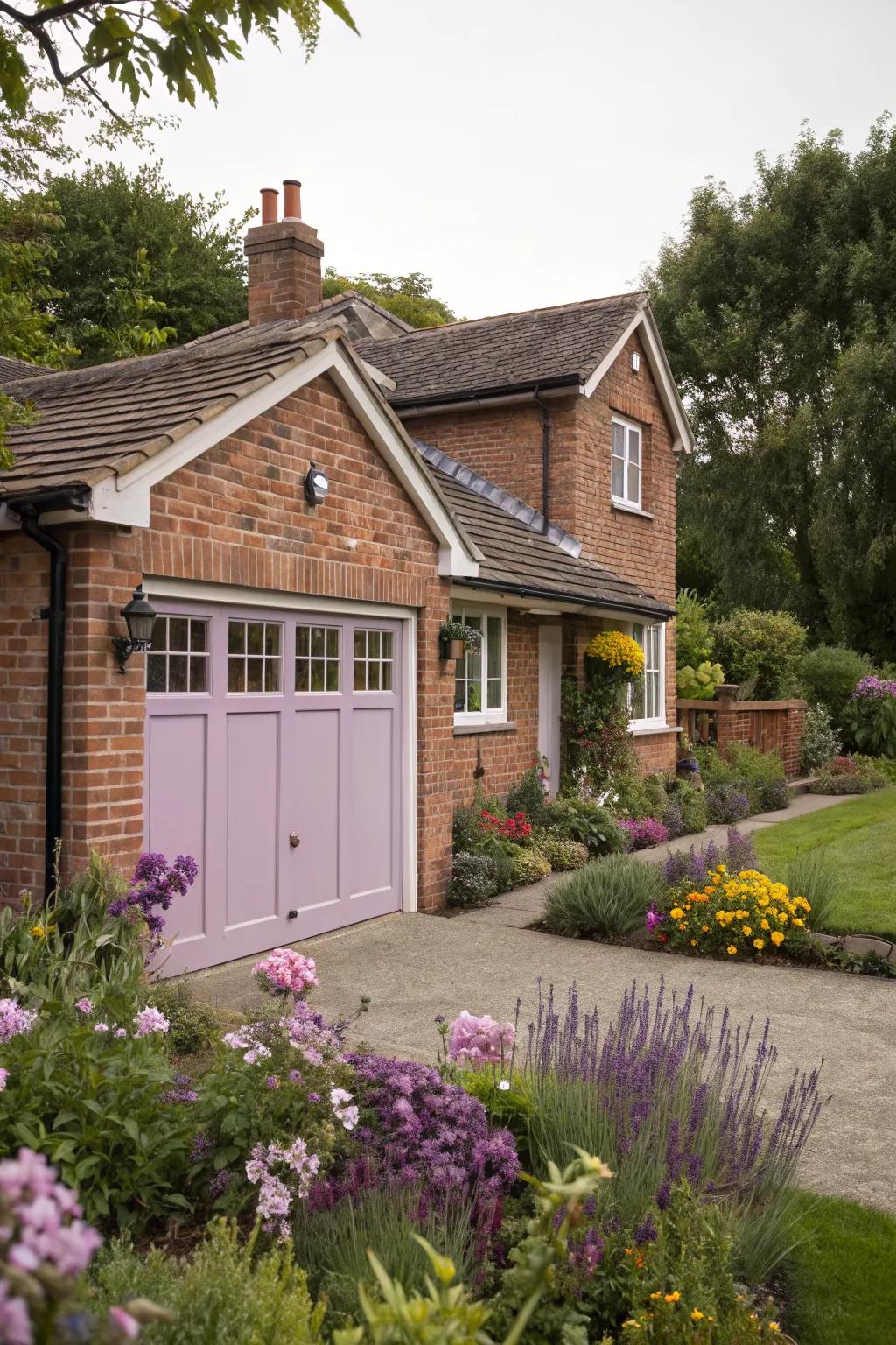 Soft lavender adds a unique and charming touch to the facade.