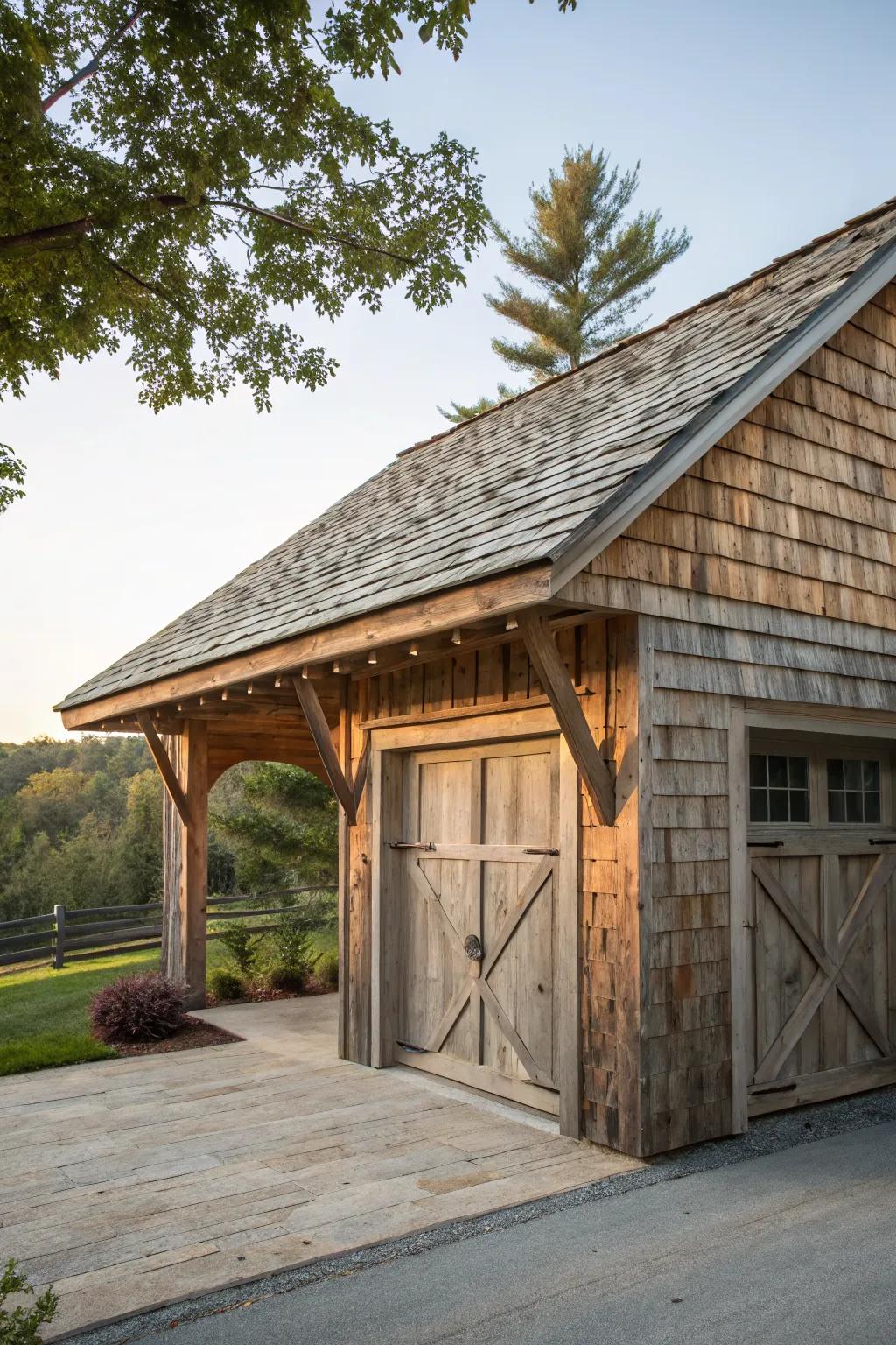 Embrace nature with a rustic wood shake roof.