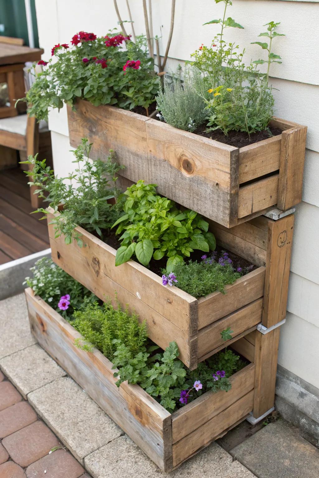 Create tiered displays with drawer planters.