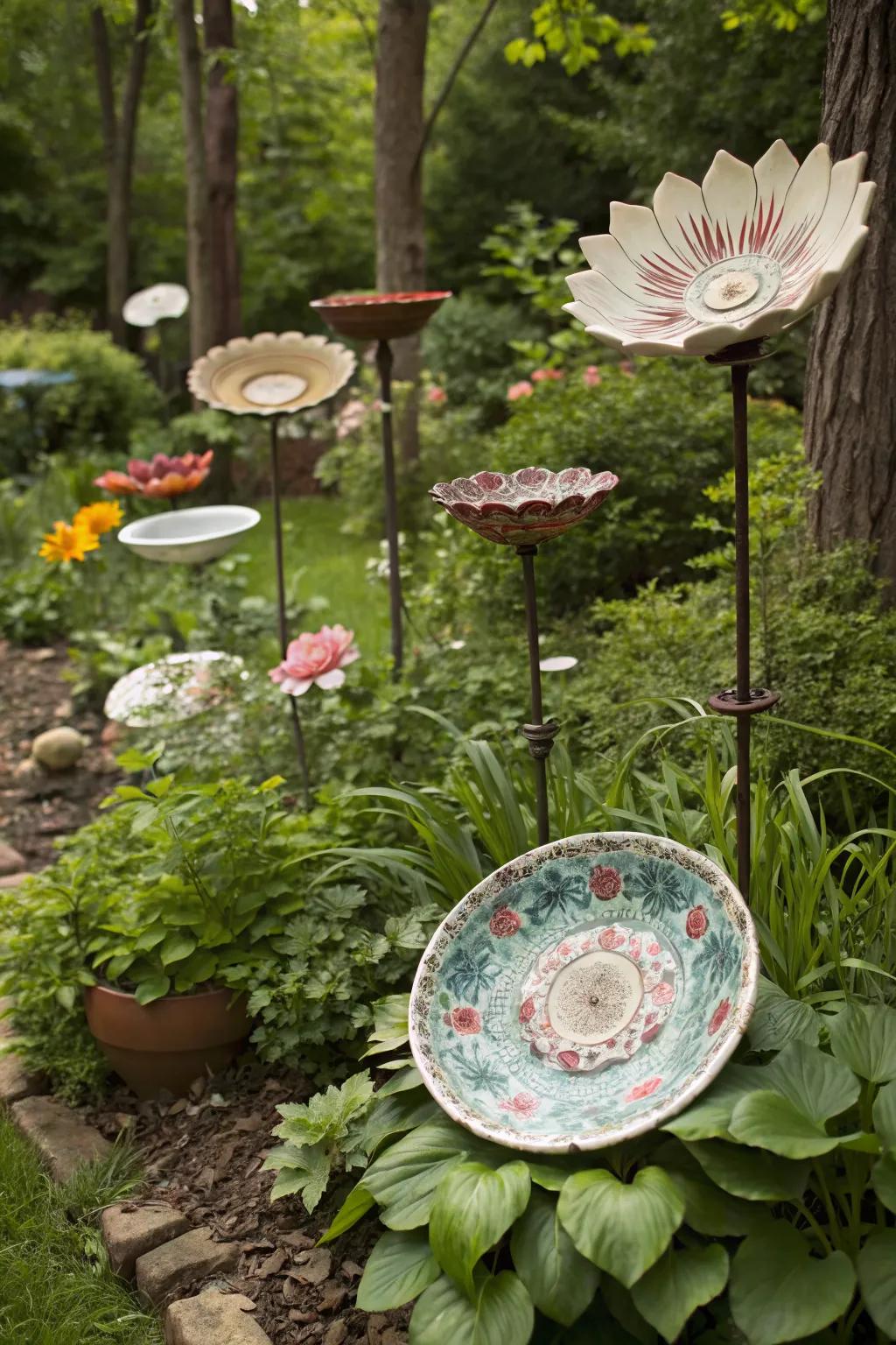 Create nostalgic flower sculptures from dishes.