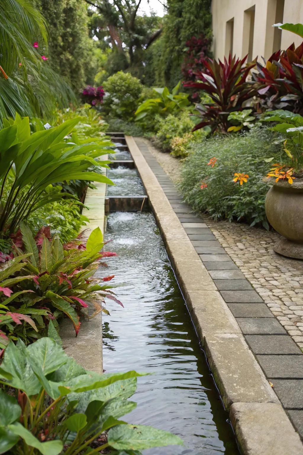 Architectural water features add tranquility and division to gardens.