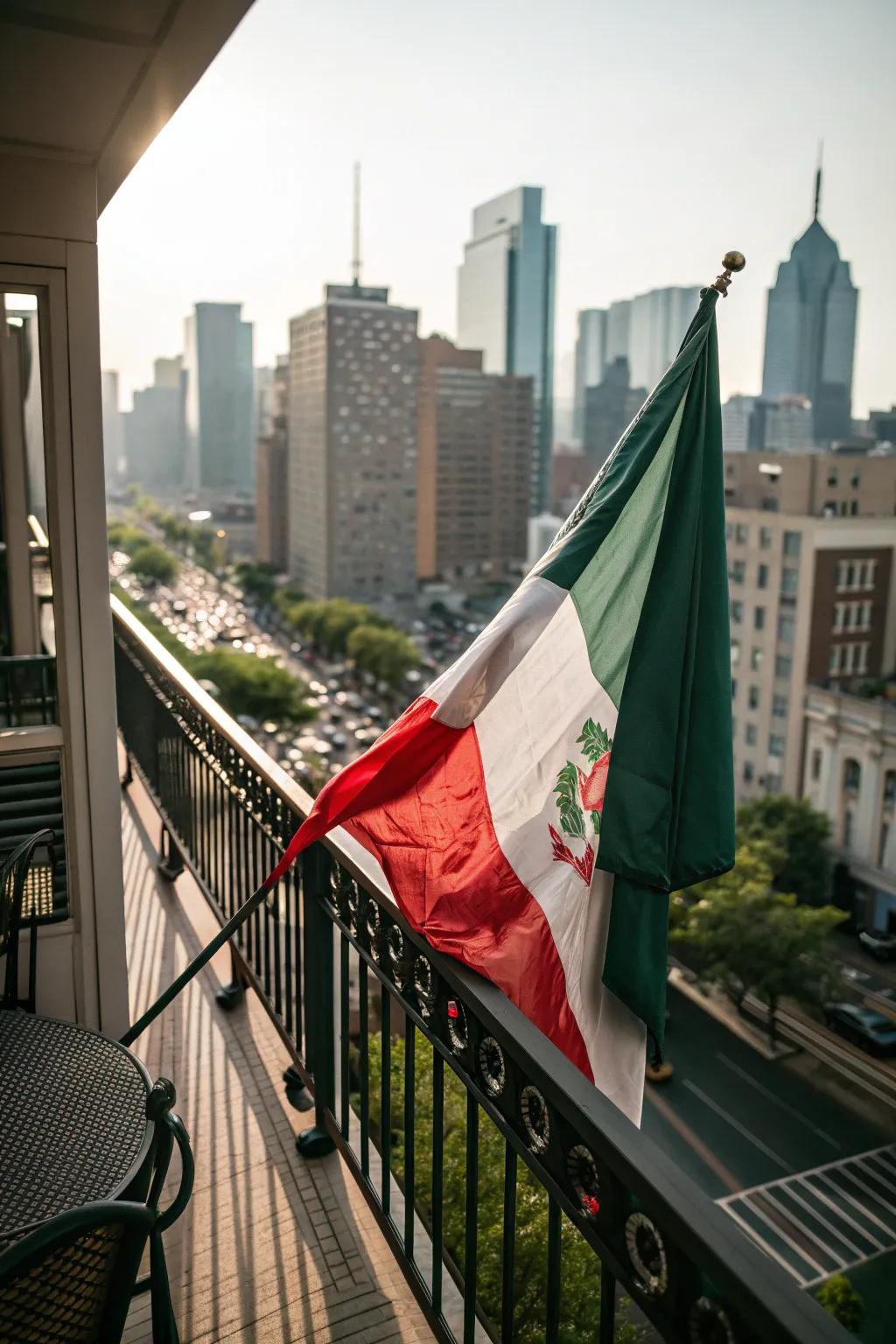 Flag bringing color to a balcony