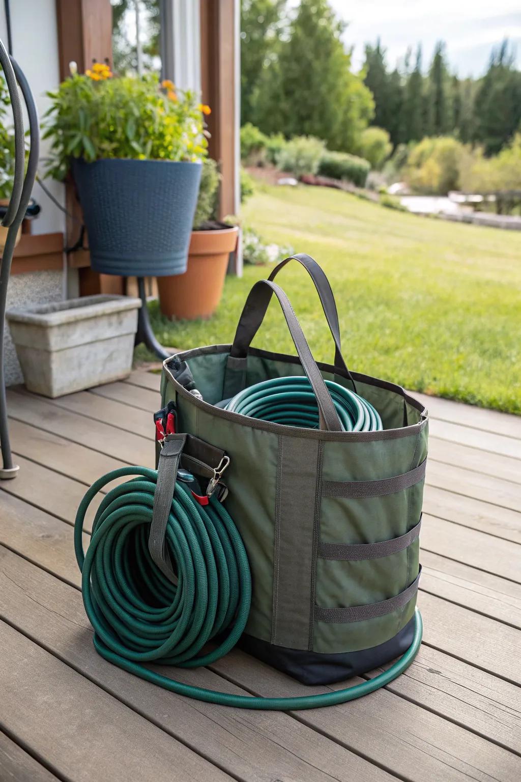 Storage bags offer portable and protective hose storage options.