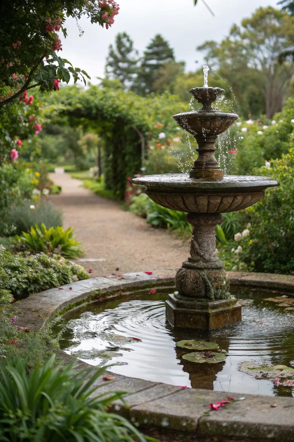 The whimsical beauty of water in garden photography.