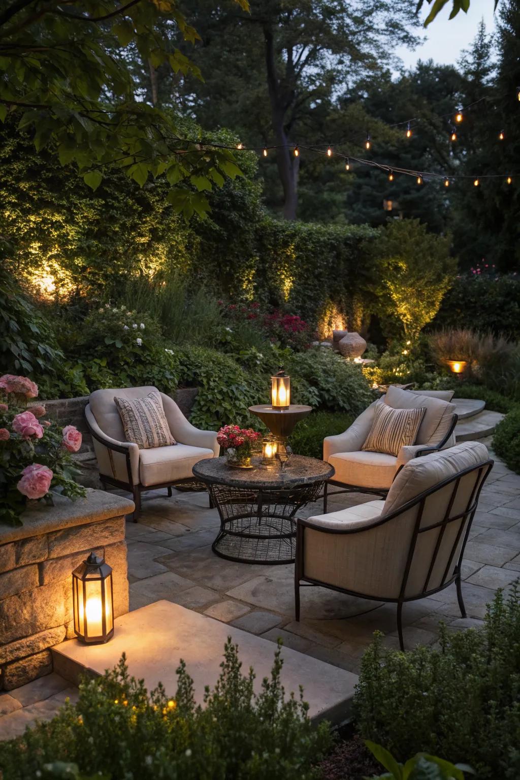 A unique sunken garden seating area offering a cozy retreat.