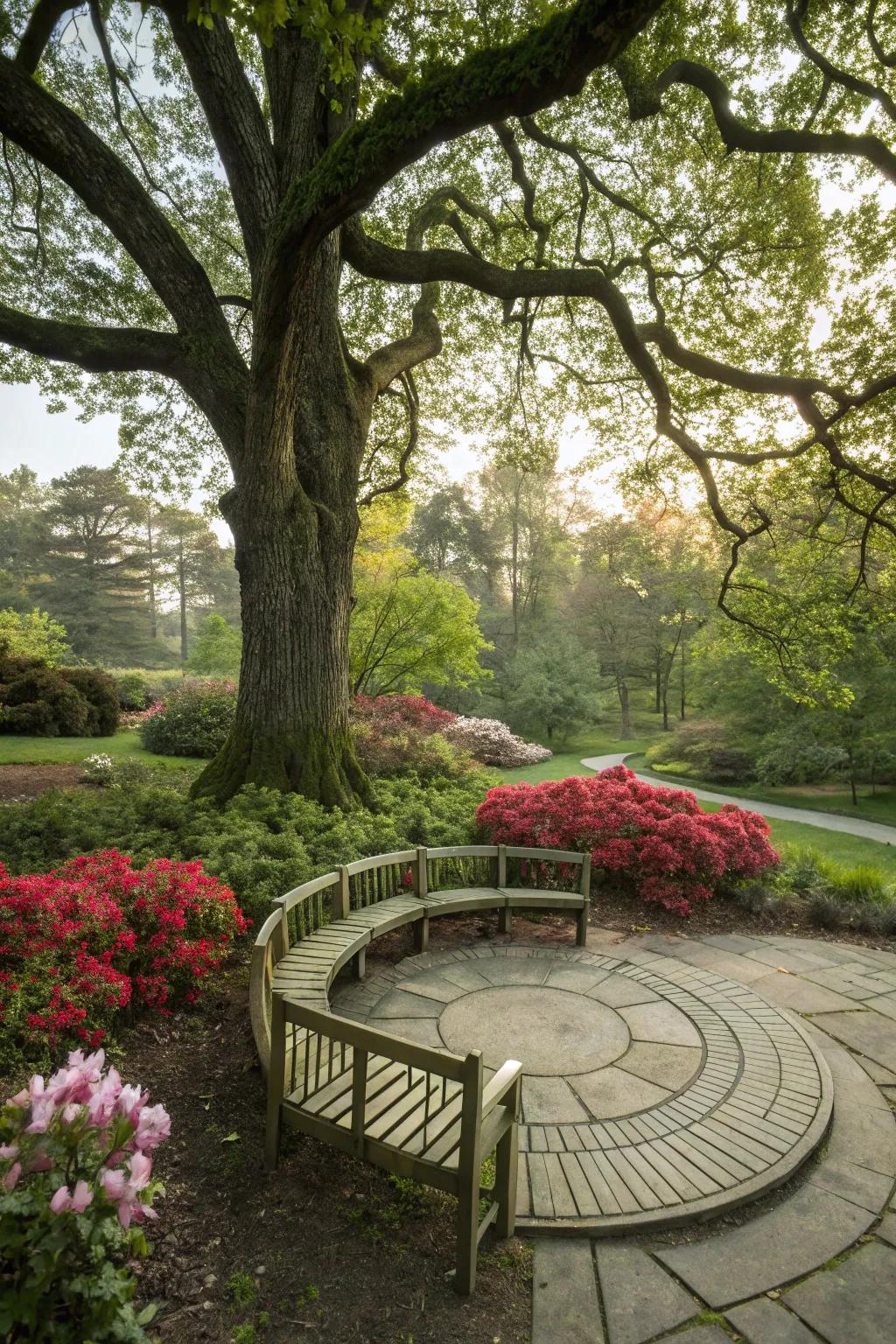 Embrace nature with a circular bench around a tree.