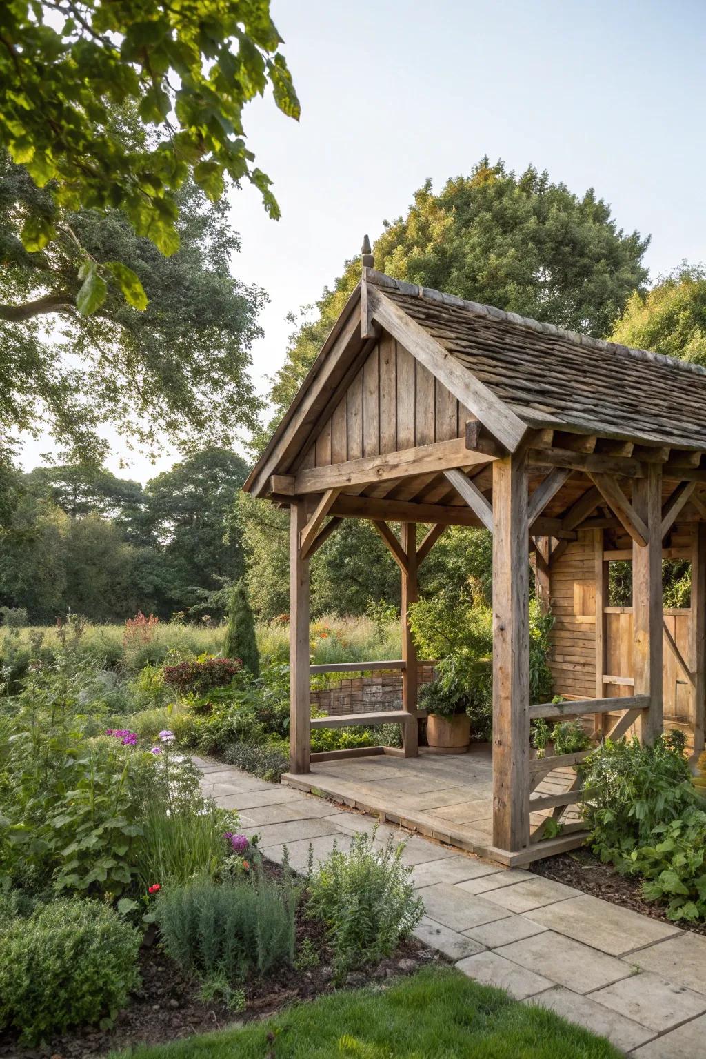 Sustainable elements add character and eco-consciousness to gardens.