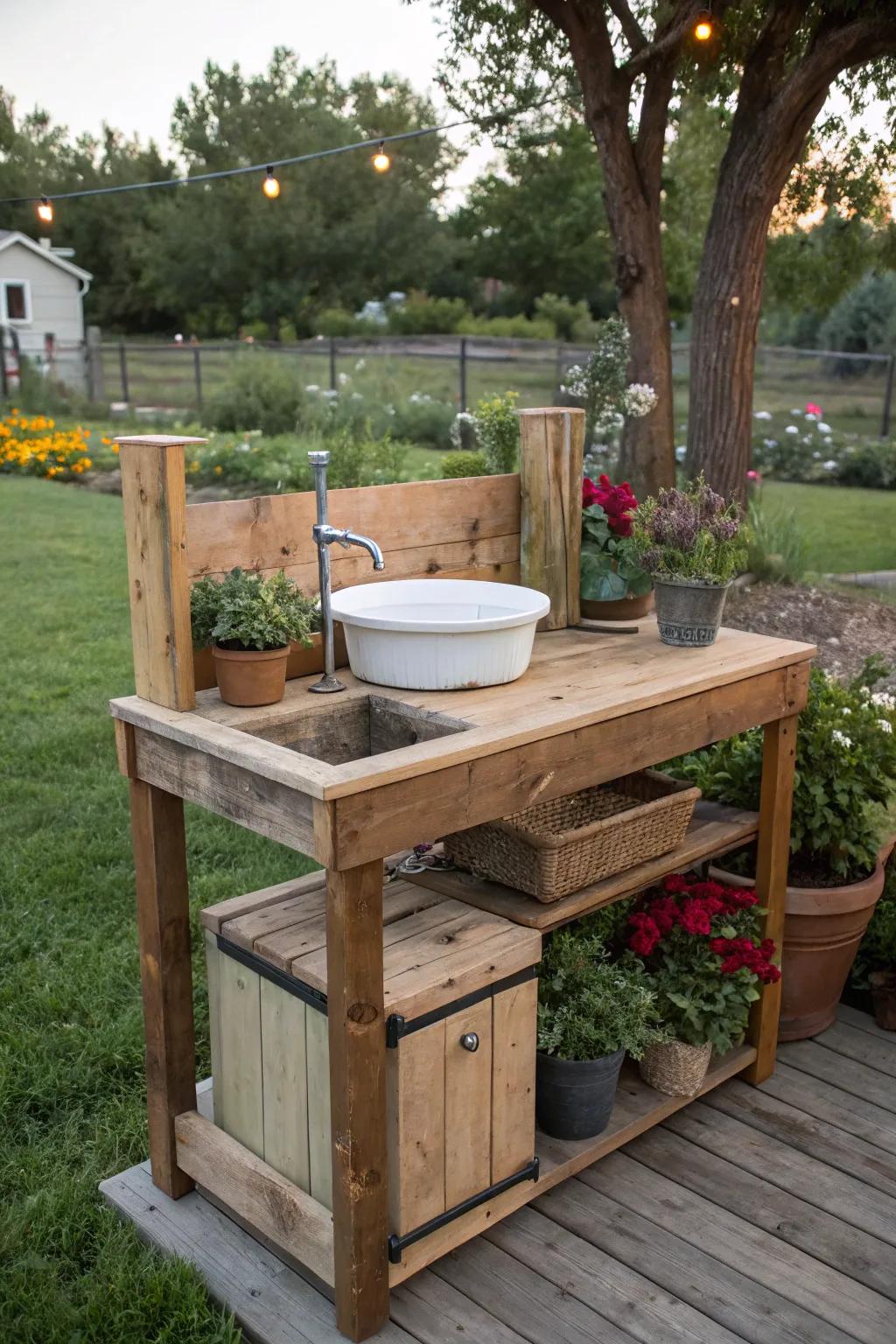 A DIY dry sink setup for easy garden use without plumbing.