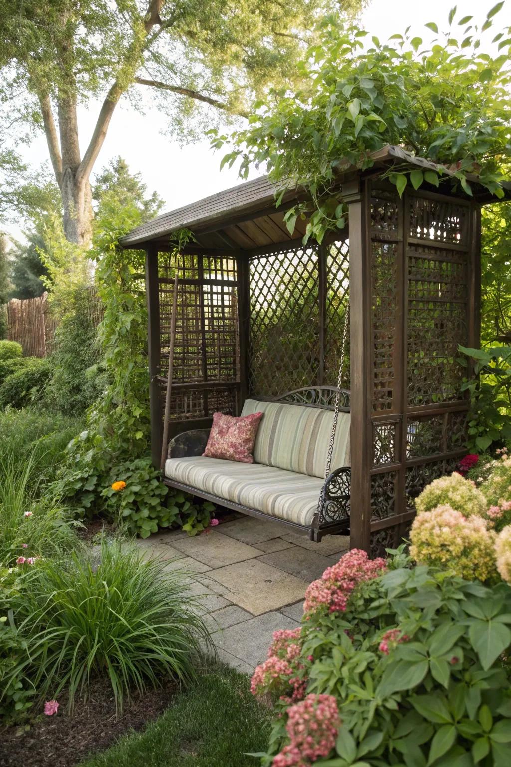 Privacy screens make swings feel secluded and serene.