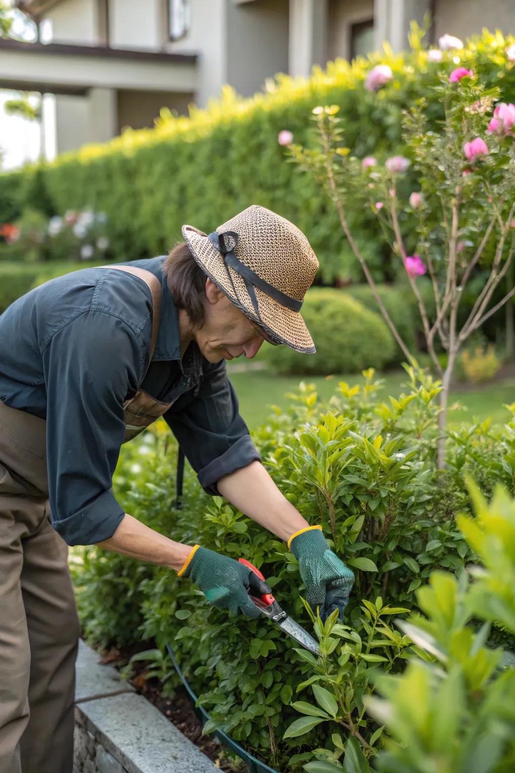 Pruning plants for optimal growth and health.