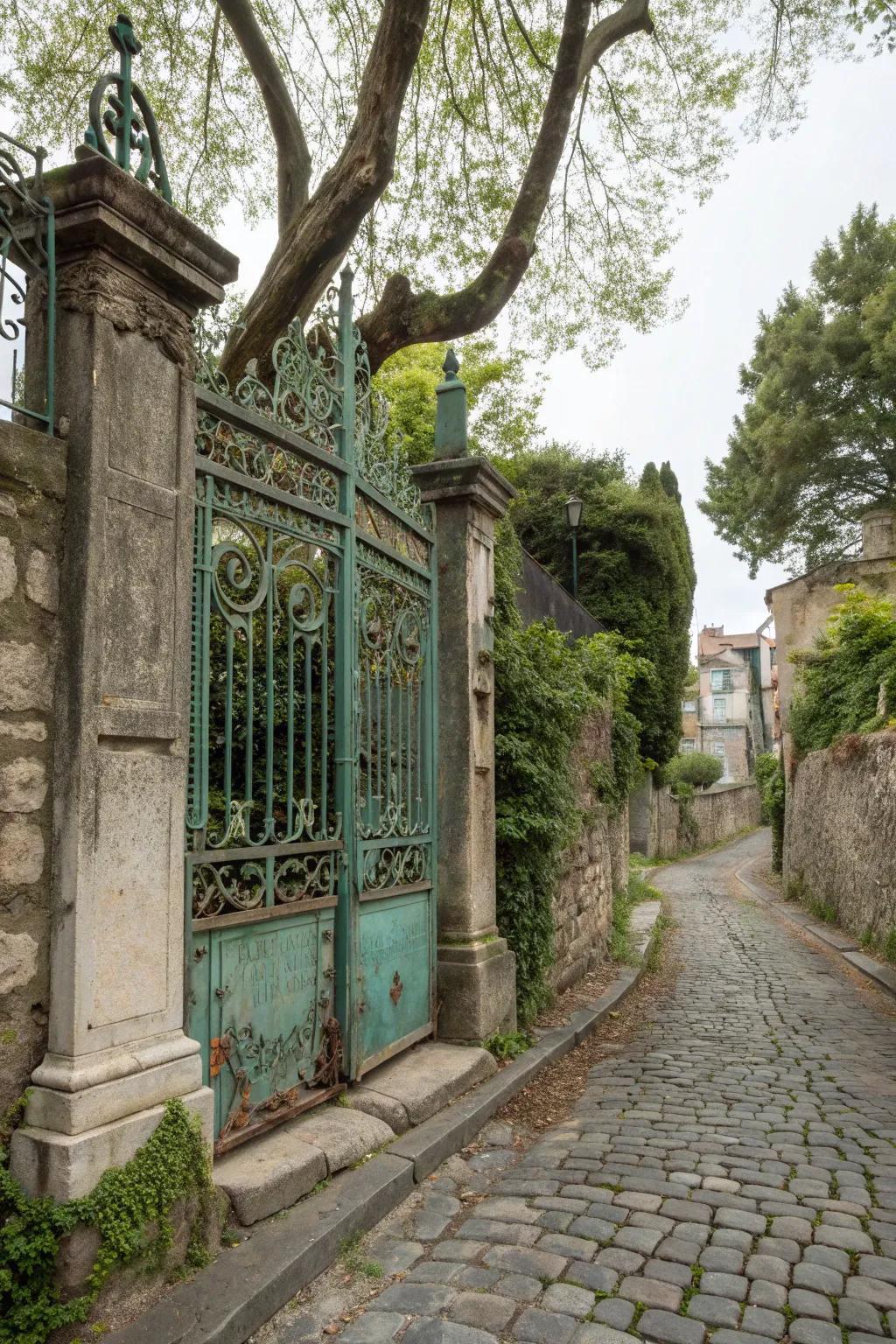 A vintage iron gate exuding timeless charm.