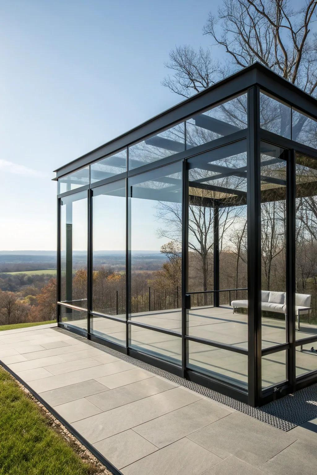 Enjoy sleek modernity with a steel and glass gazebo.