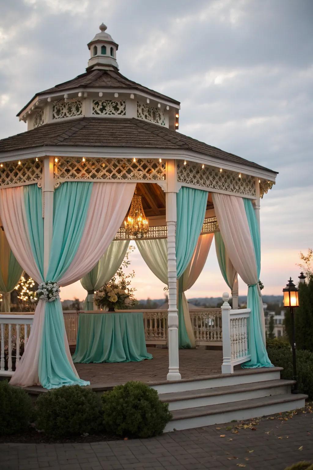 Fabric backdrops create dramatic visuals.